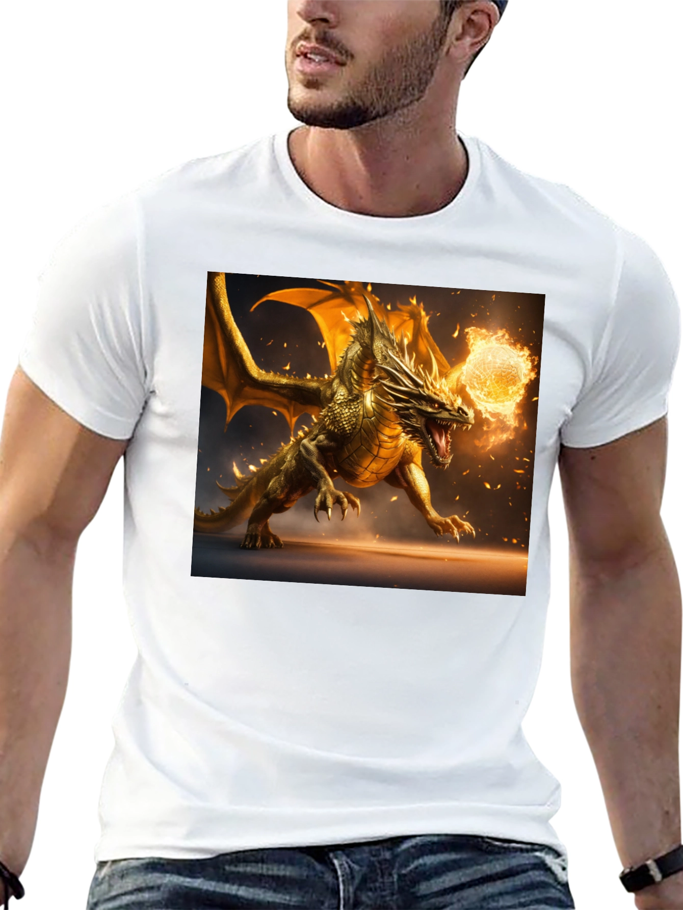 Dragon Fireball Graphic Black T-Shirt