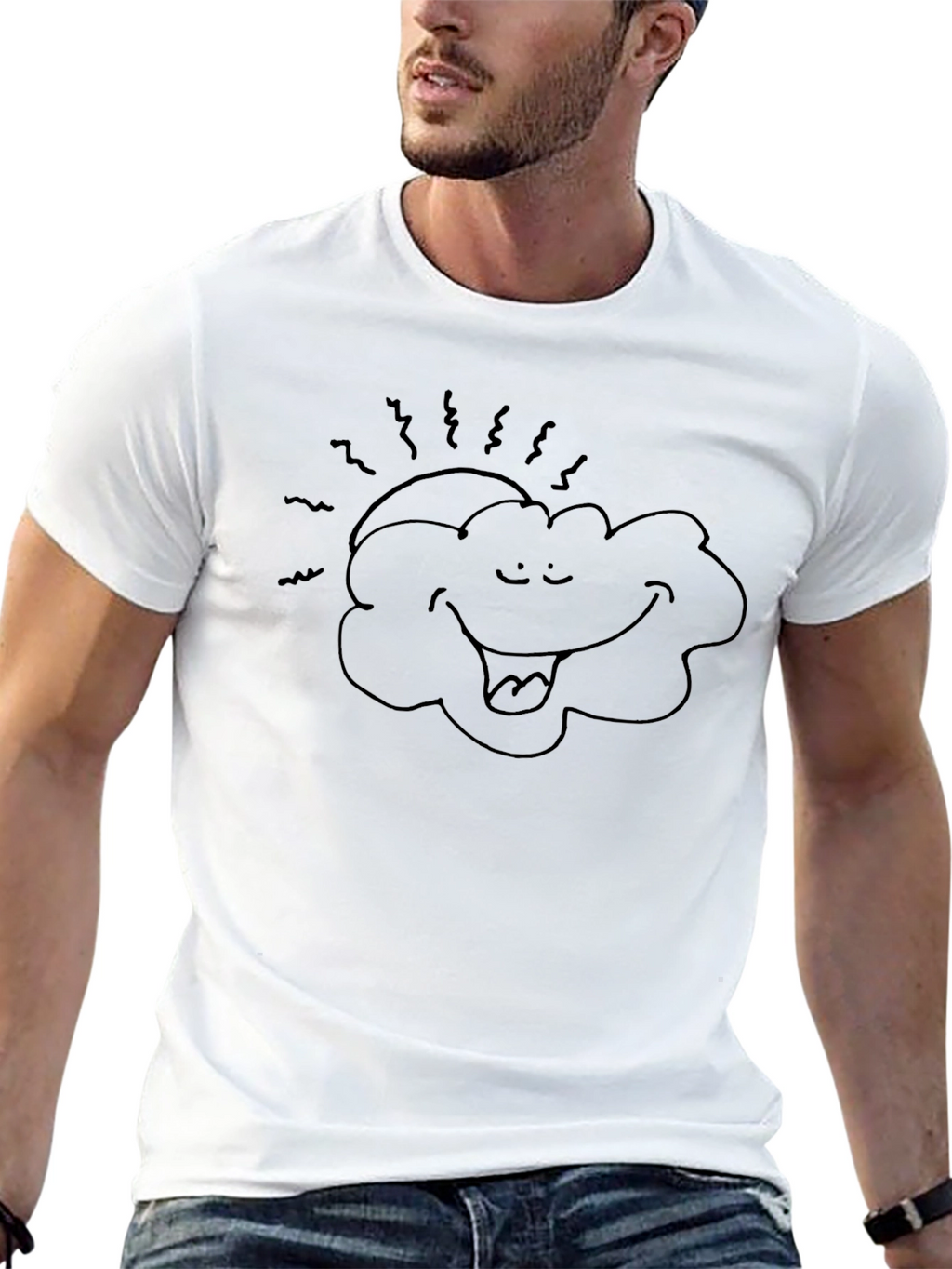 Funny Cartoon Smiling Sun & Cloud Graphic T-Shirt