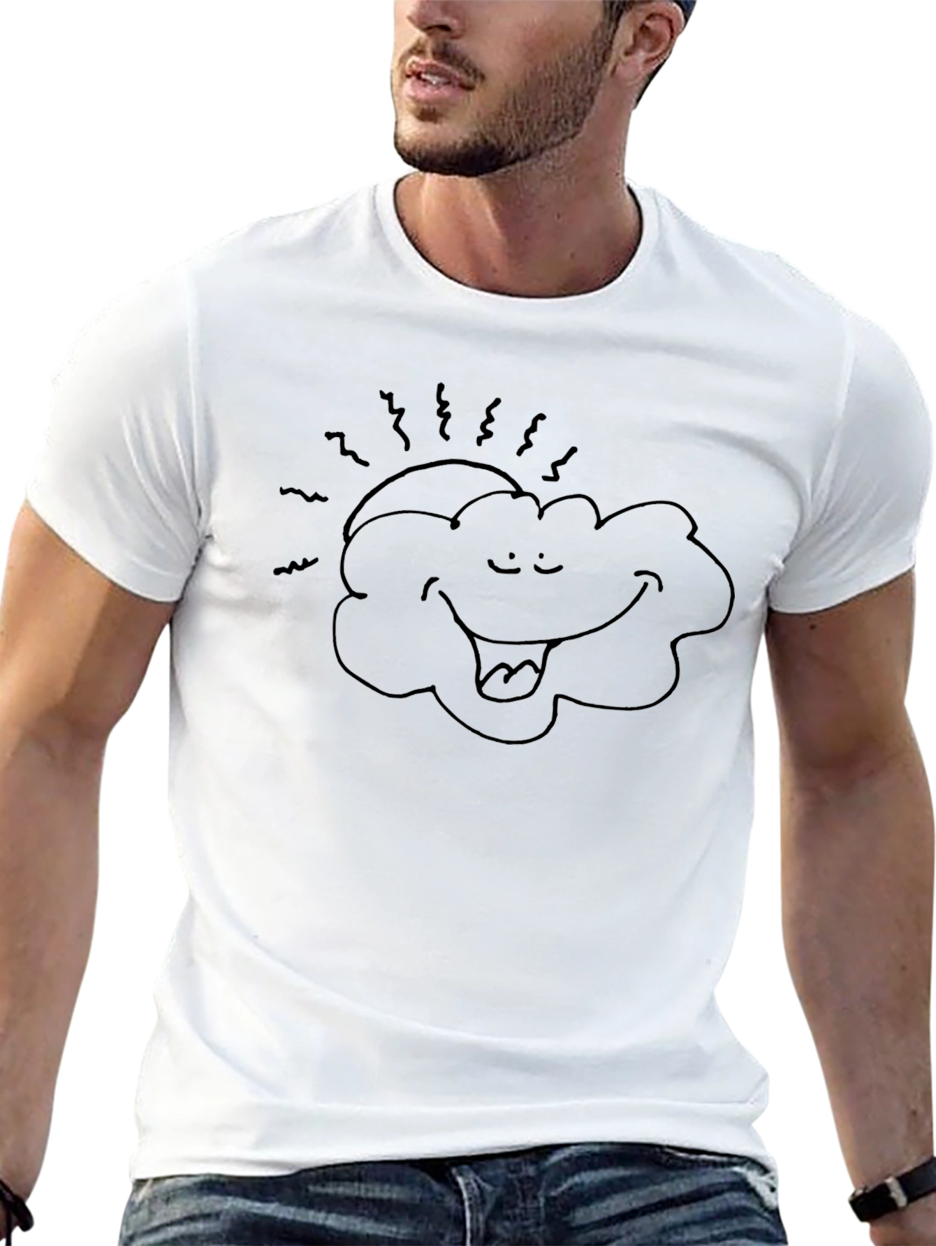 Funny Cartoon Smiling Sun & Cloud Graphic T-Shirt