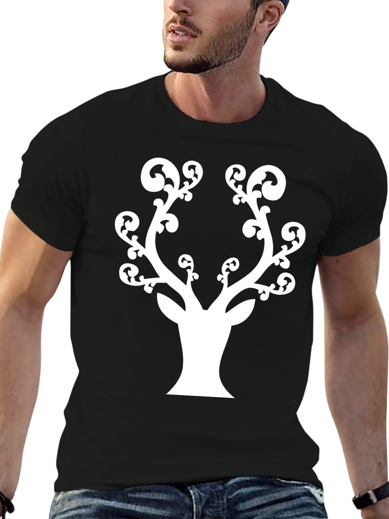 Stylish Deer Antler Graphic Tee - Black
