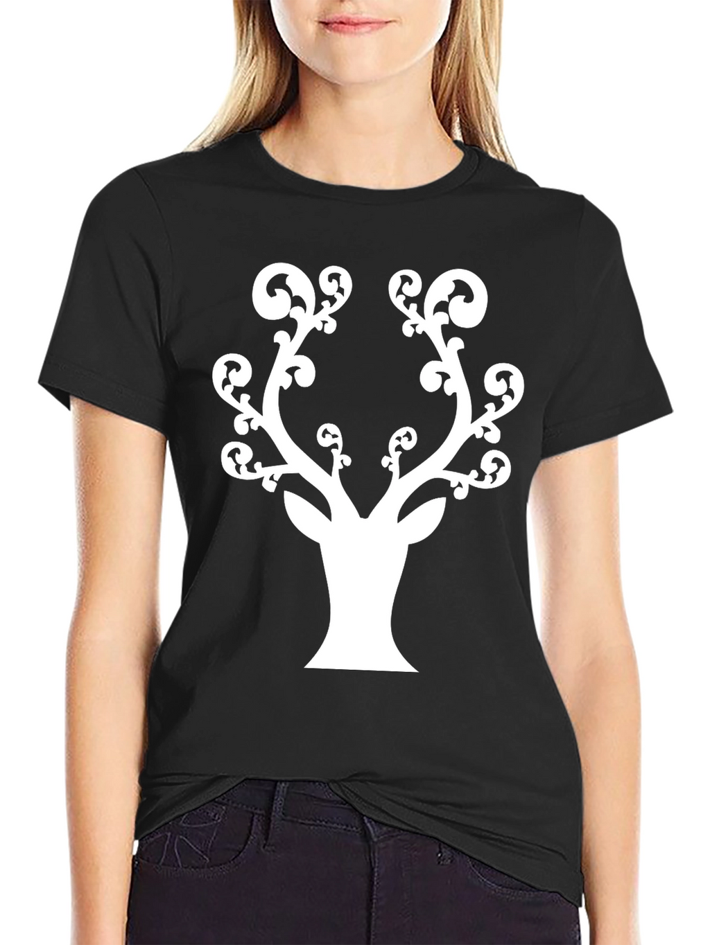 Stylish Deer Antler Graphic Tee - Black
