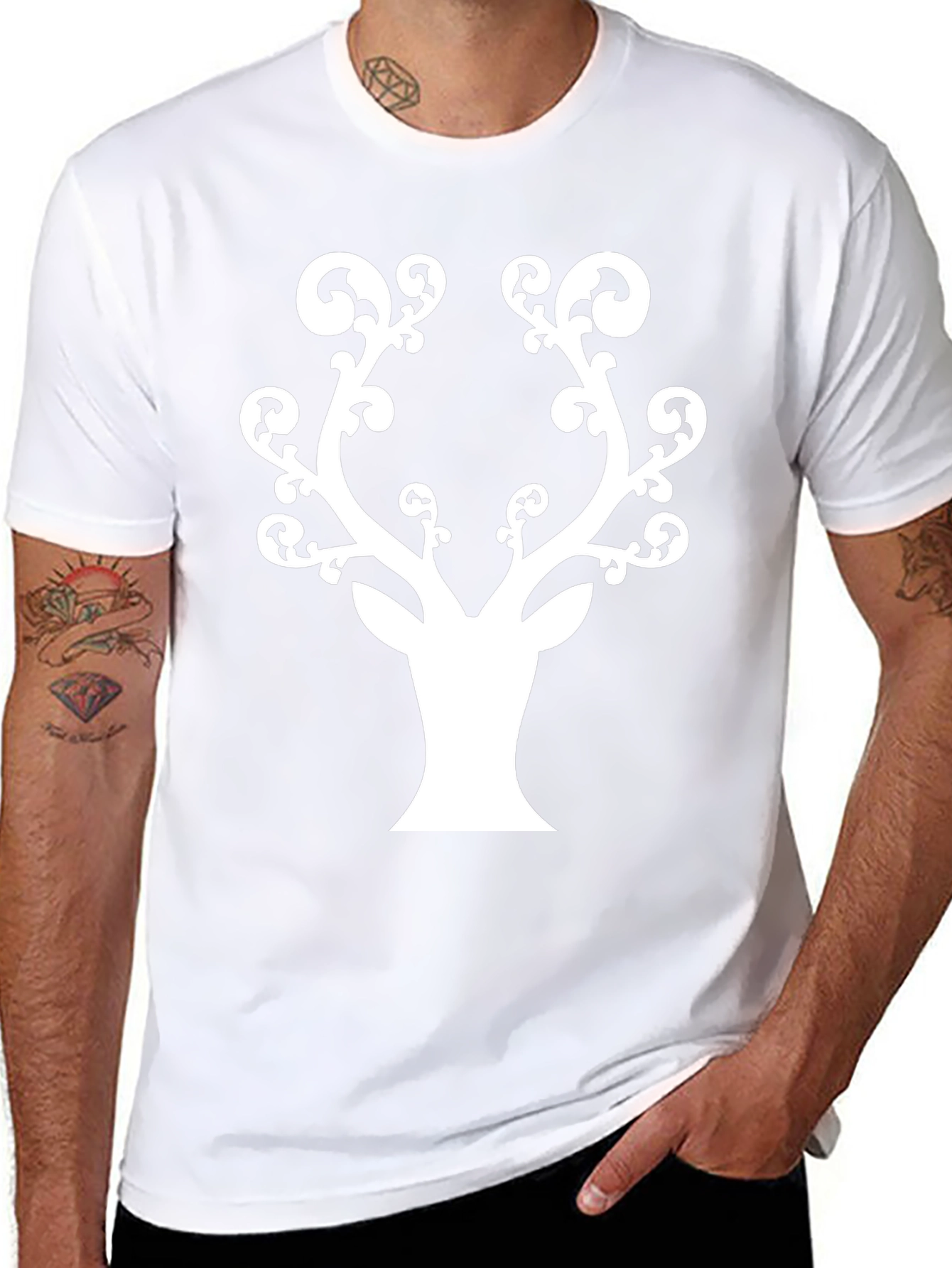 Stylish Deer Antler Graphic Tee - Black