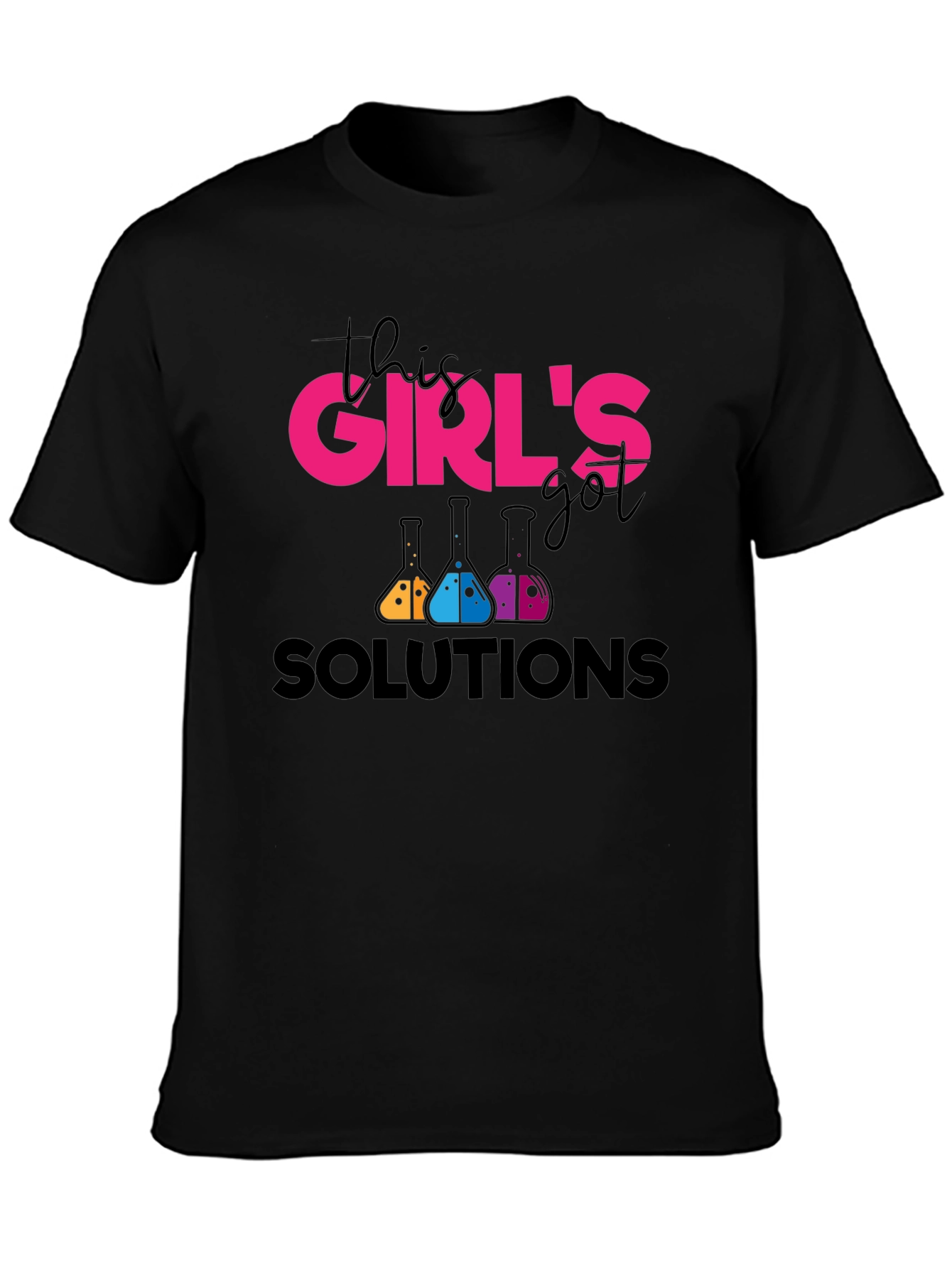 Girls Solutions Science T-Shirt - Black Cotton Tee
