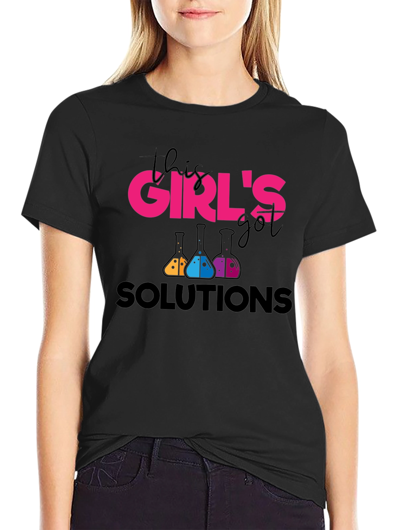 Girls Solutions Science T-Shirt - Black Cotton Tee