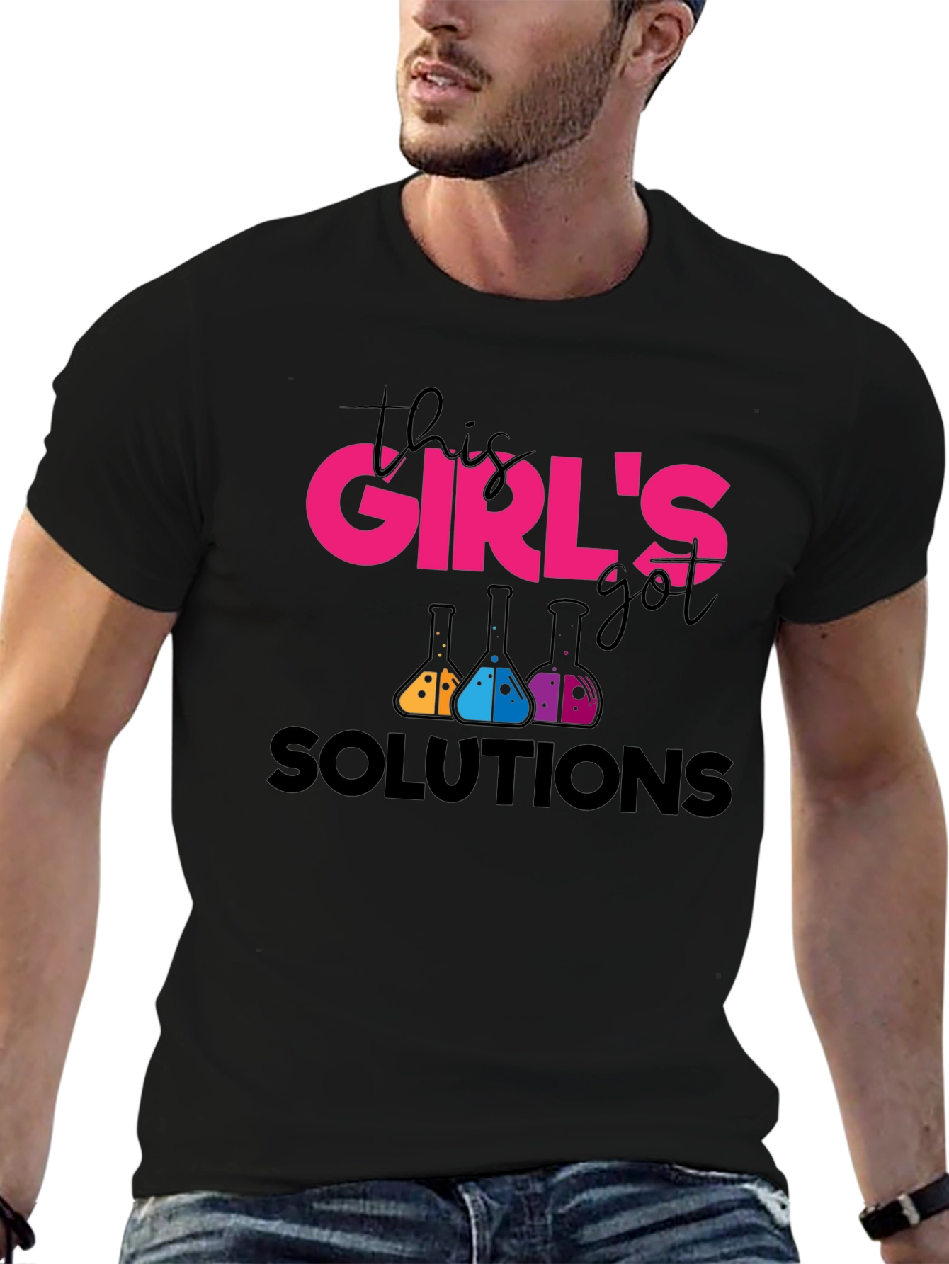 Girls Solutions Science T-Shirt - Black Cotton Tee