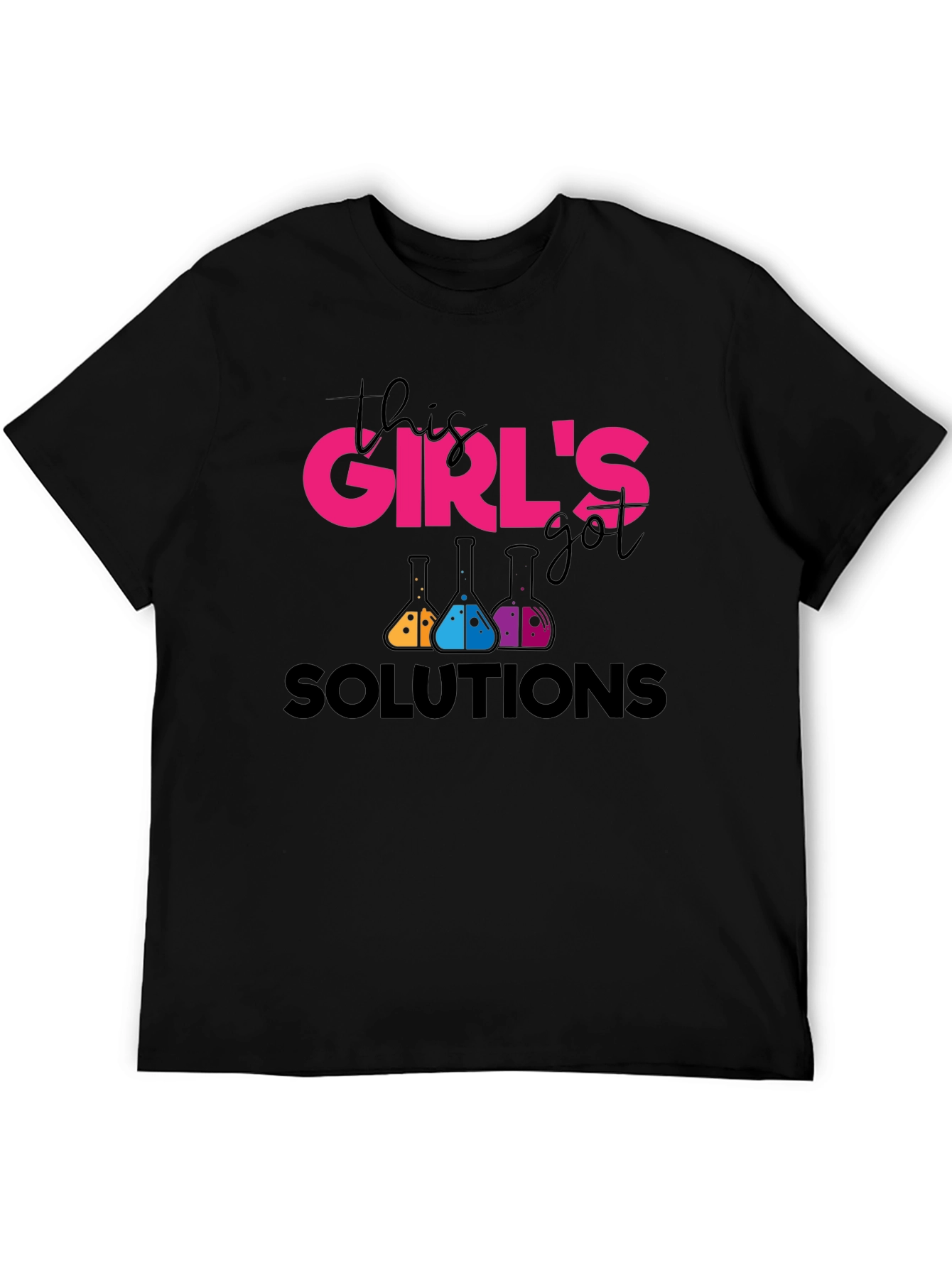 Girls Solutions Science T-Shirt - Black Cotton Tee