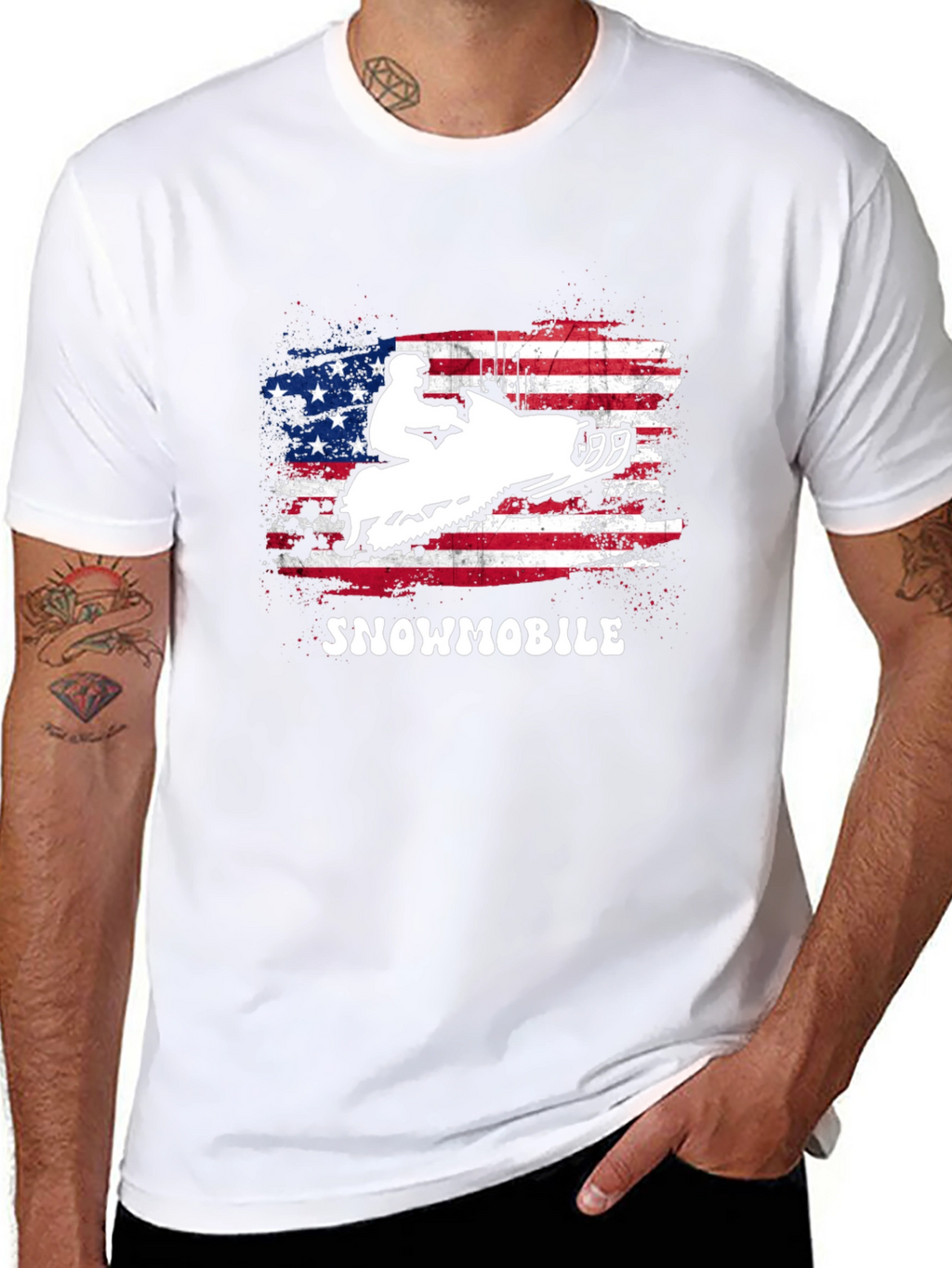American Flag Snowmobile Graphic T-Shirt