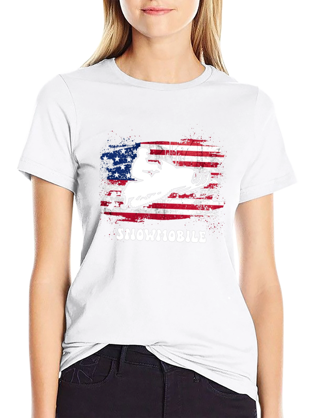 American Flag Snowmobile Graphic T-Shirt