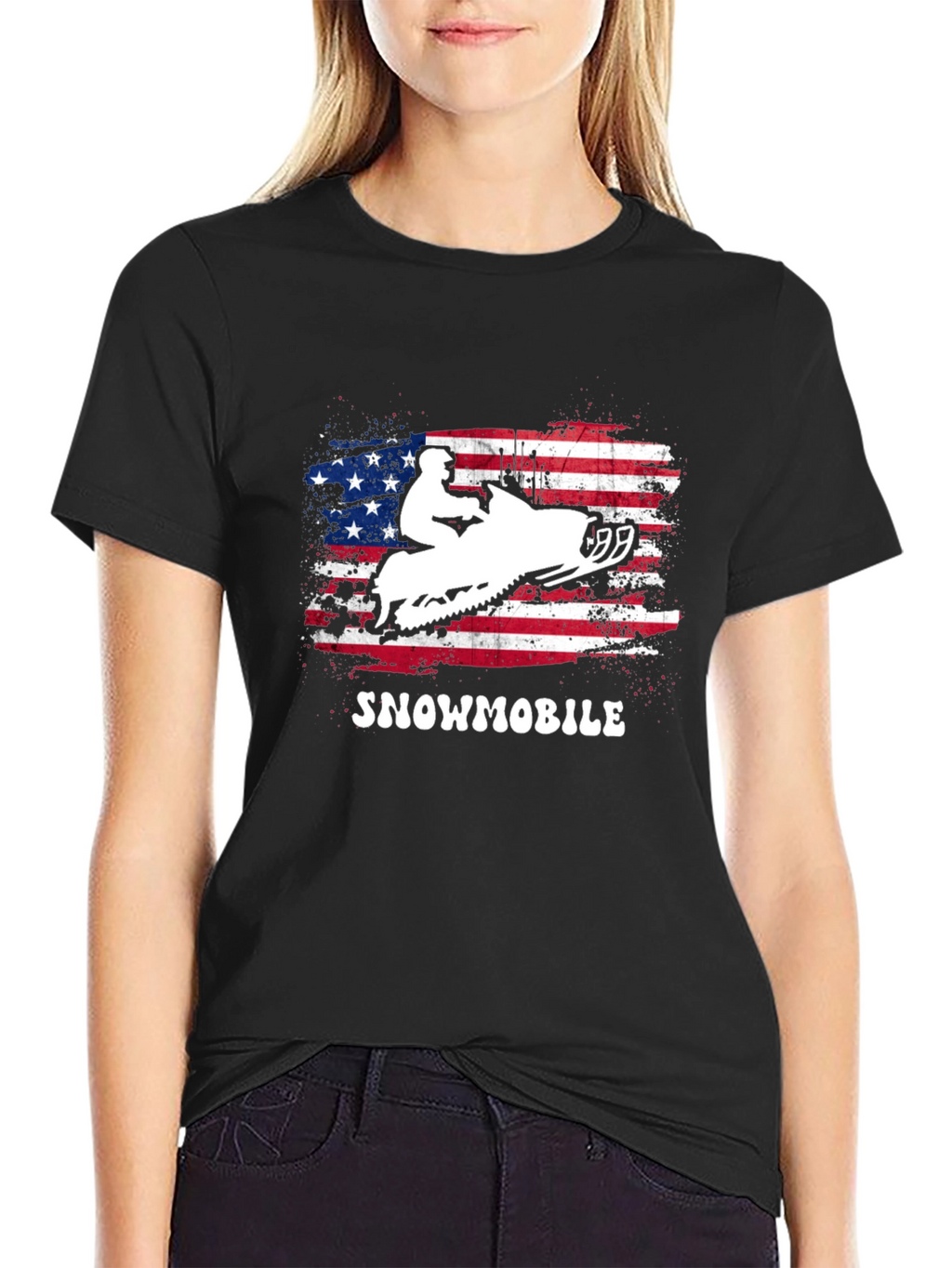 American Flag Snowmobile Graphic T-Shirt