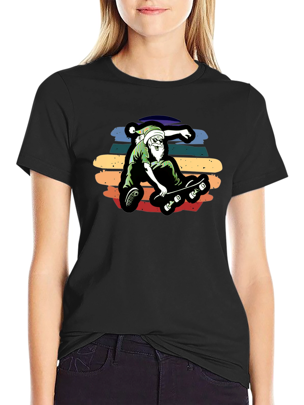 Skateboarding Santa Graphic Tee - Black