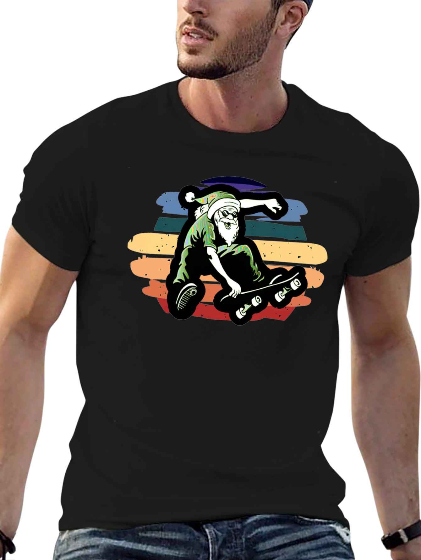 Skateboarding Santa Graphic Tee - Black