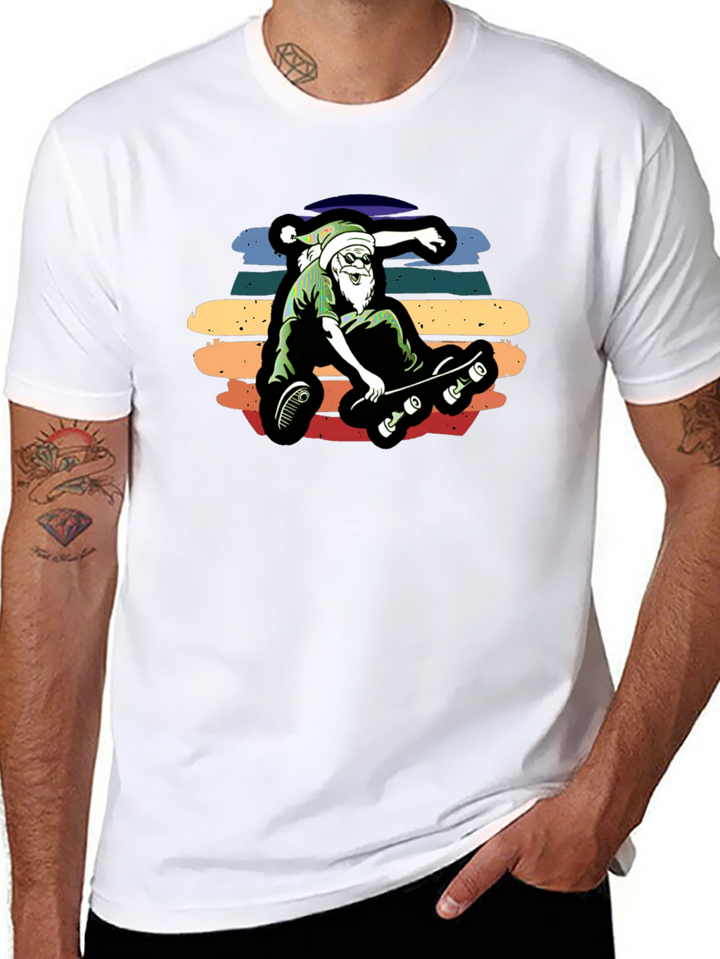 Skateboarding Santa Graphic Tee - Black