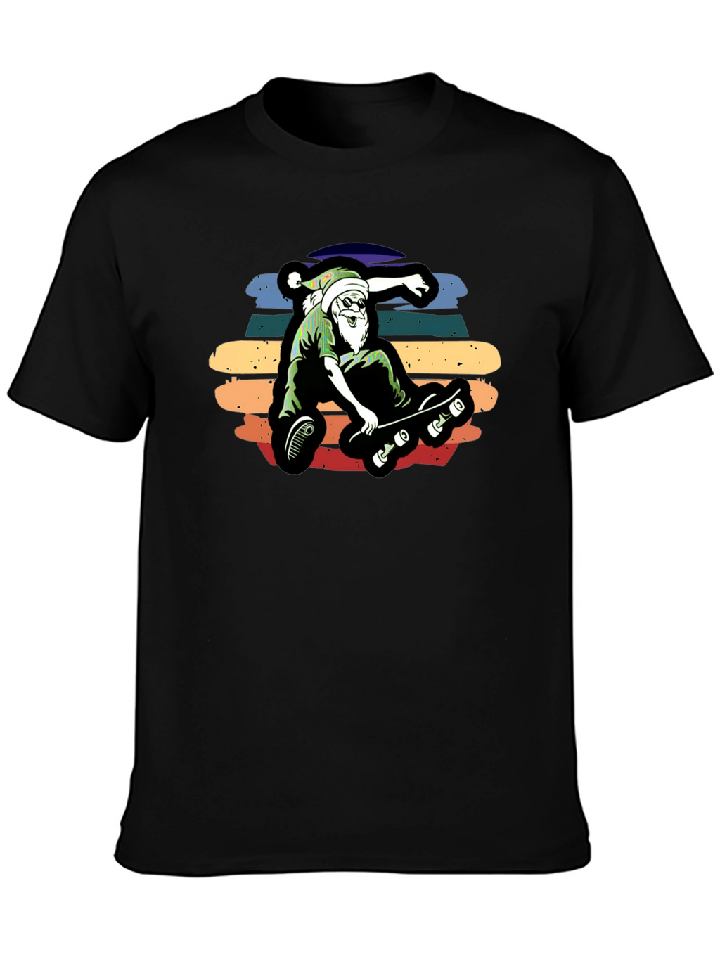 Skateboarding Santa Graphic Tee - Black