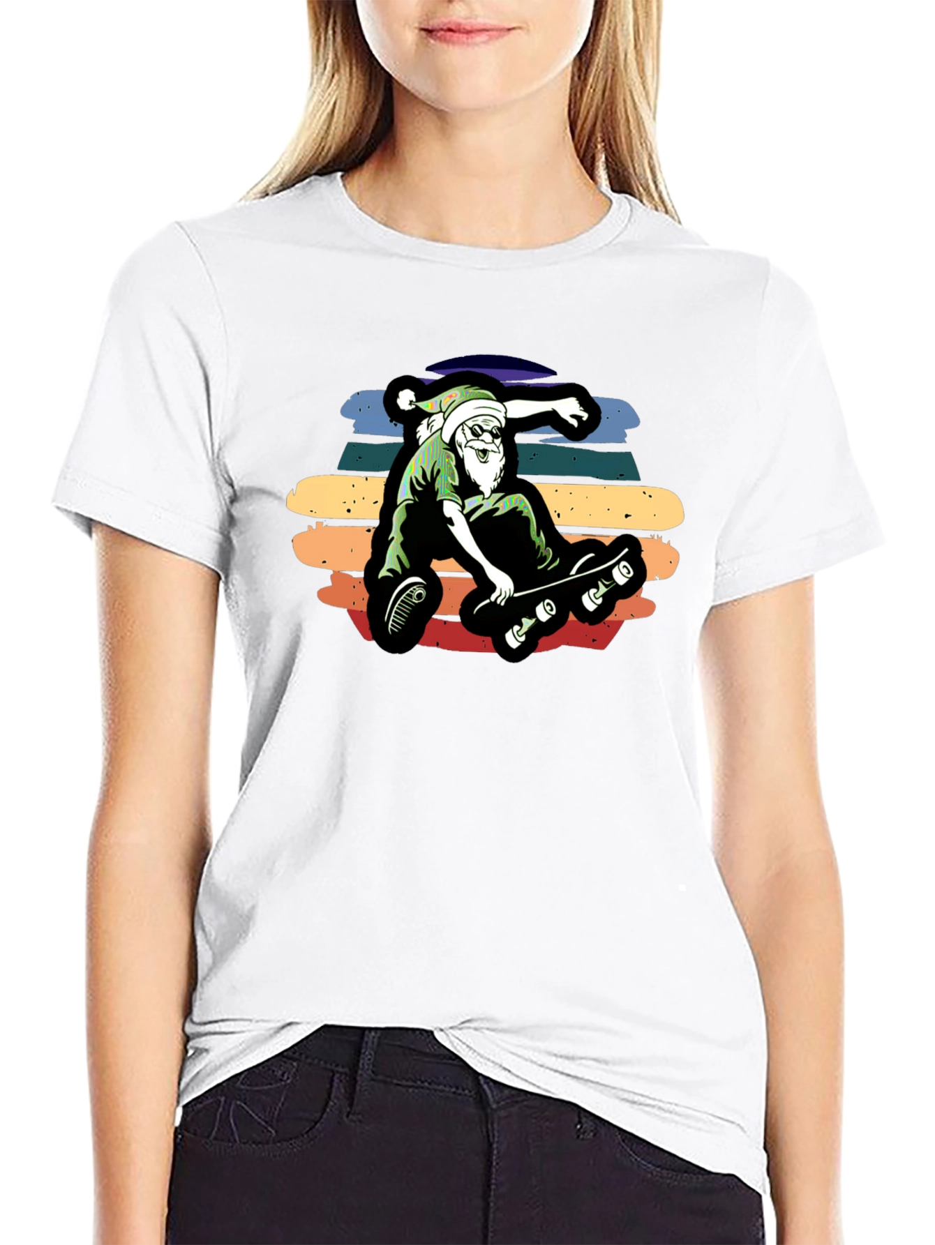 Skateboarding Santa Graphic Tee - Black
