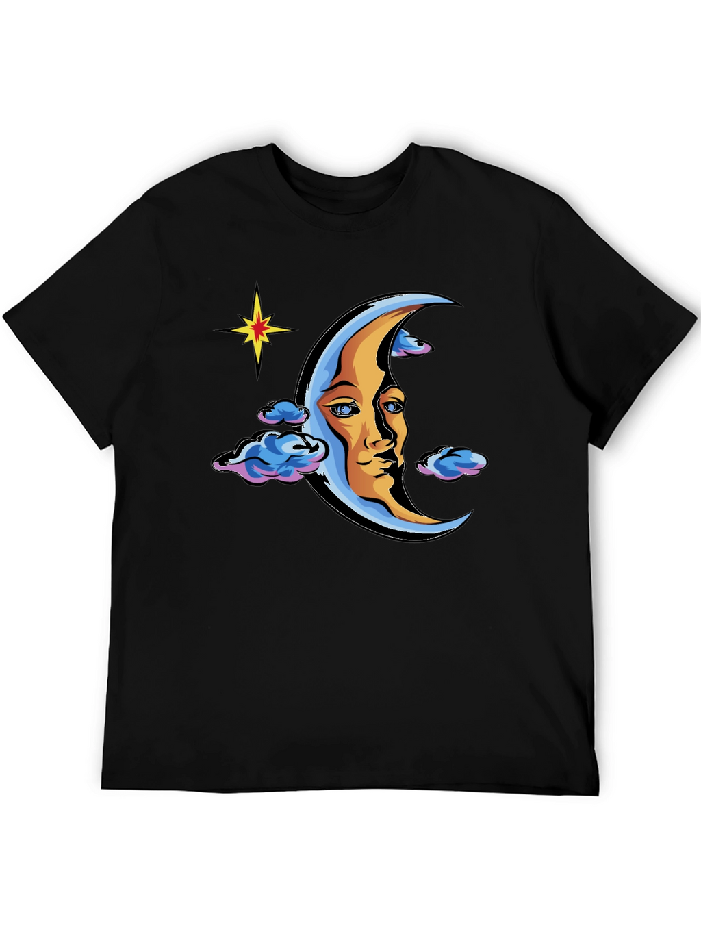 Celestial Moon Face Graphic Tee - Black