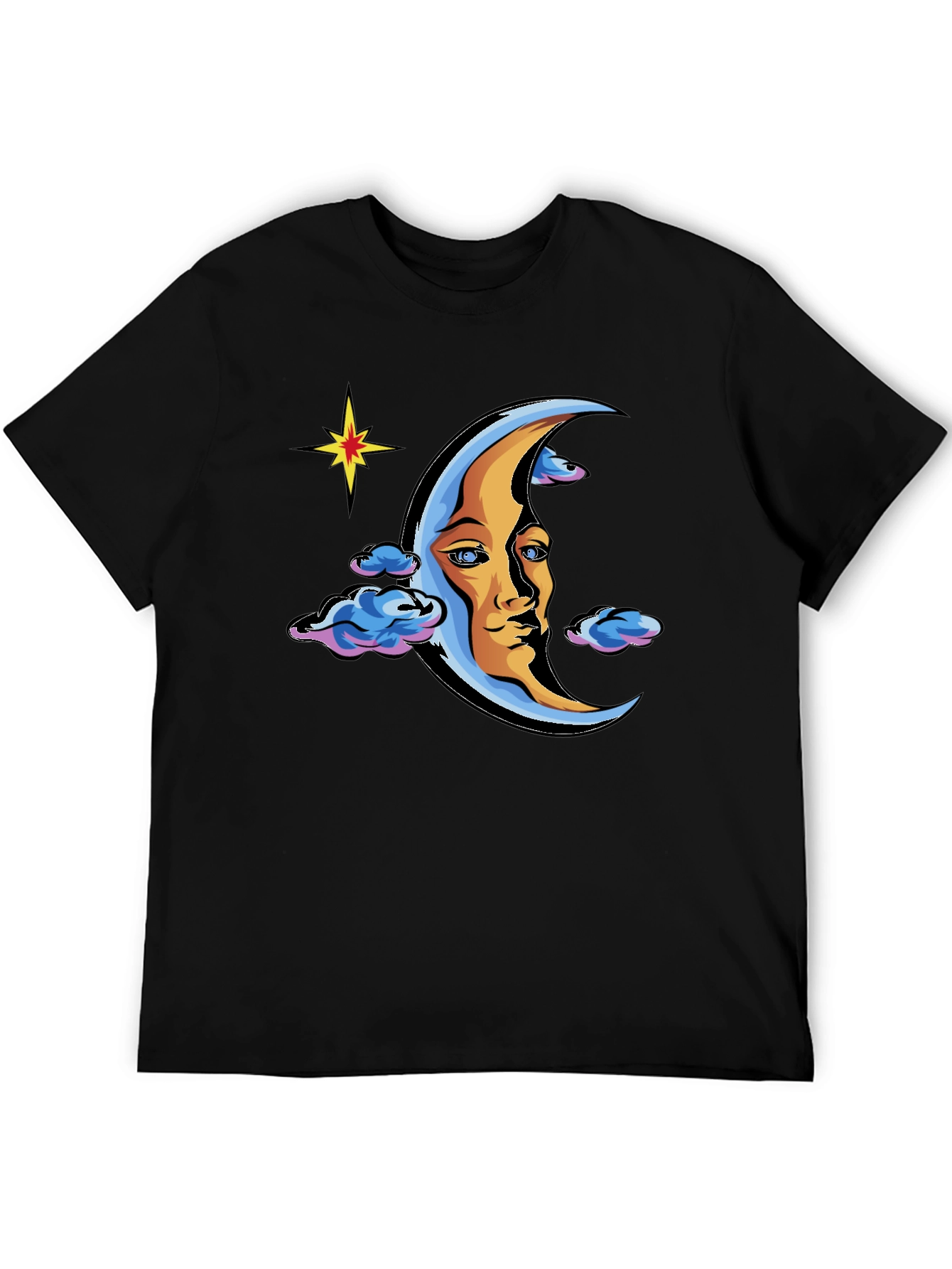 Celestial Moon Face Graphic Tee - Black