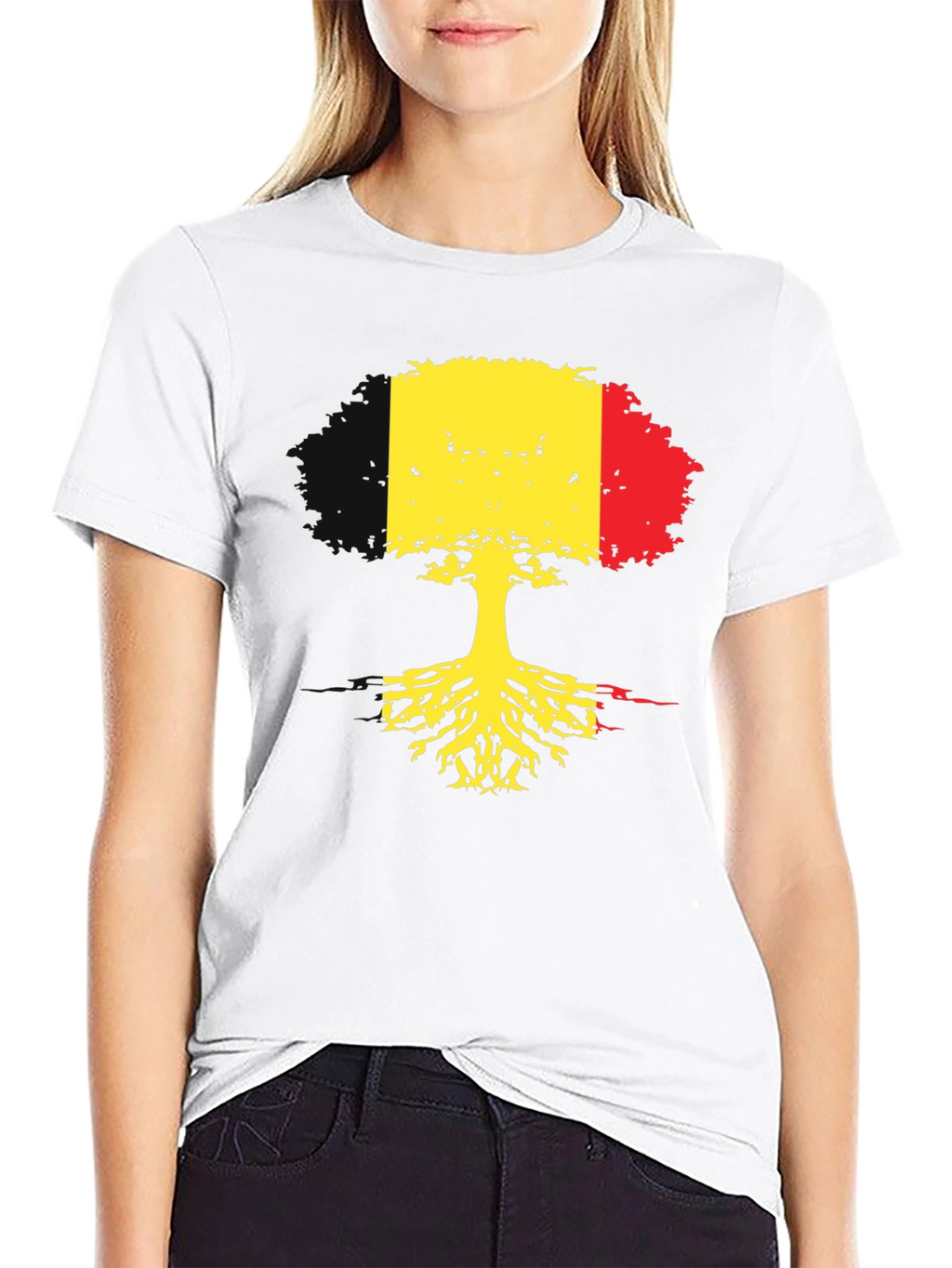 Belgium Flag Tree Roots Black T-Shirt