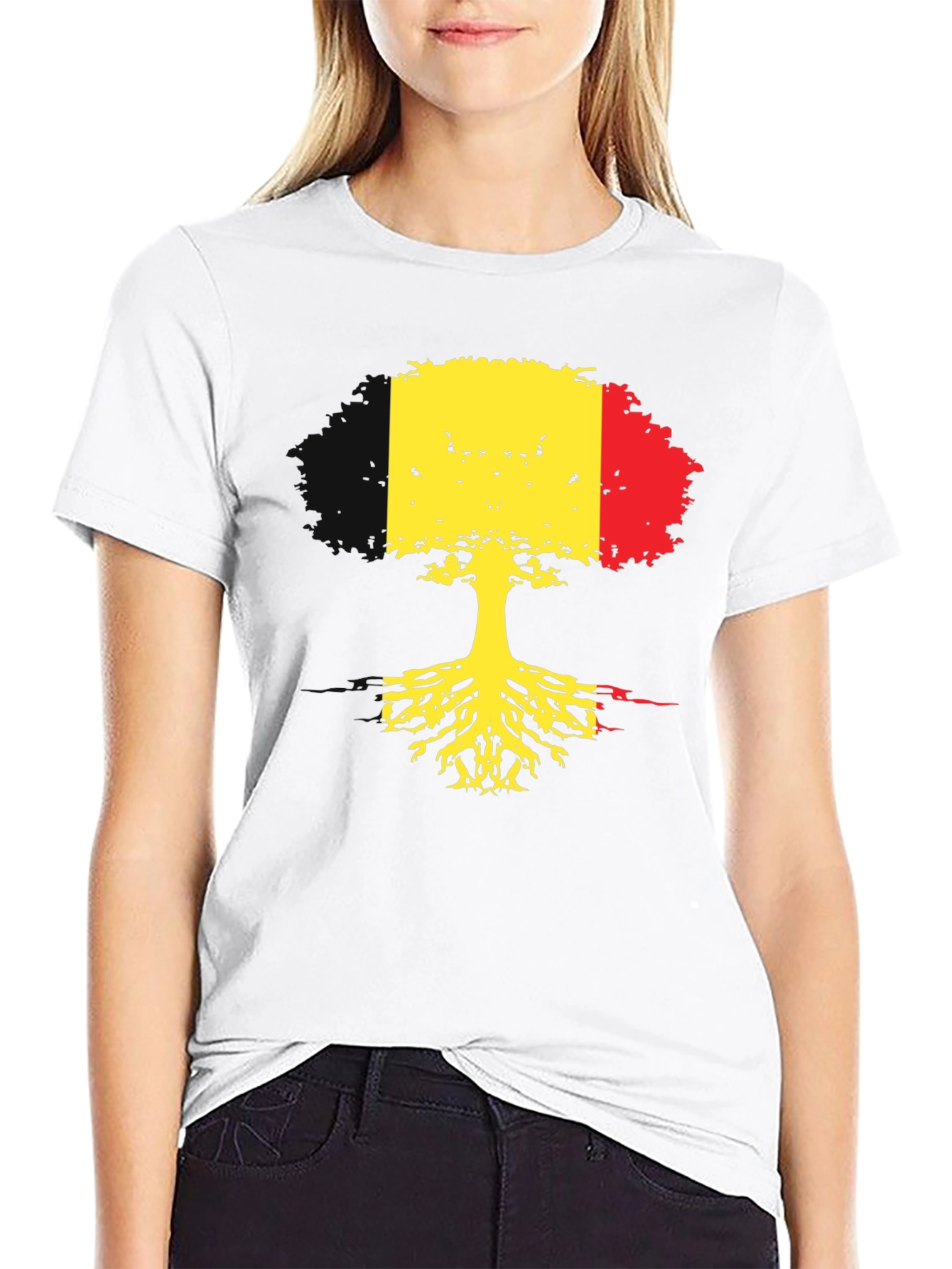 Belgium Flag Tree Roots Black T-Shirt