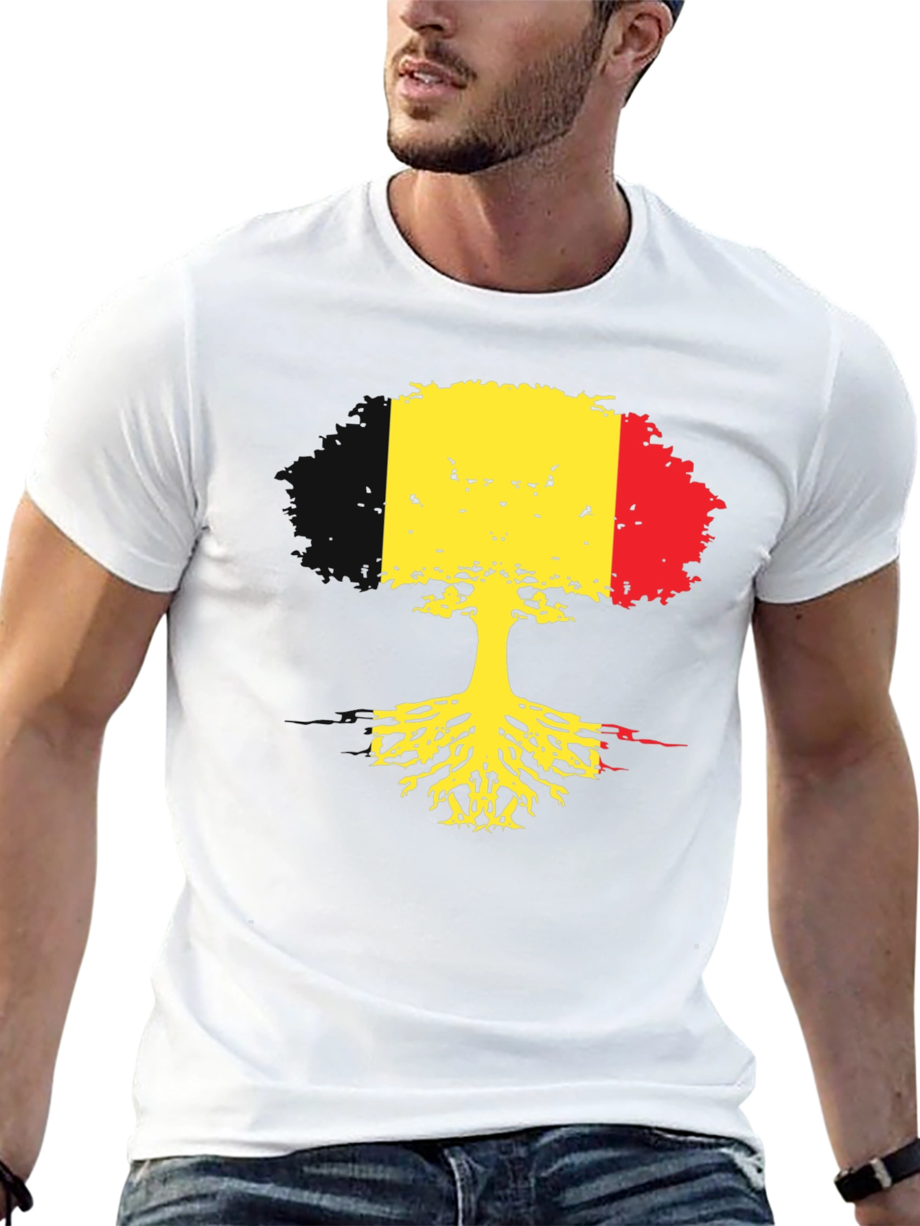 Belgium Flag Tree Roots Black T-Shirt