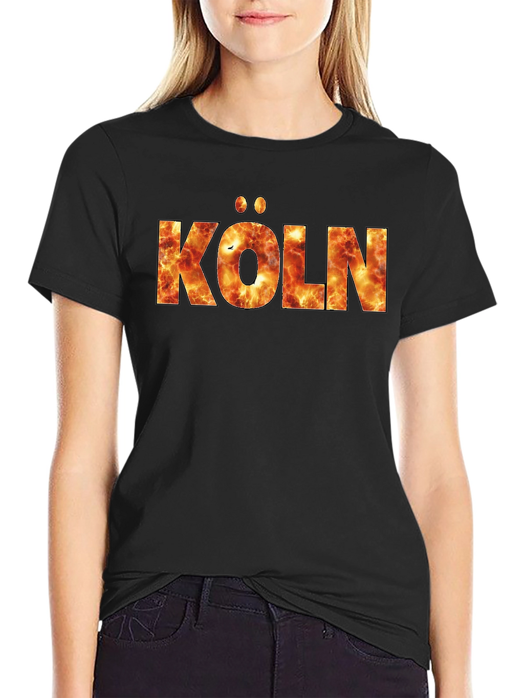 Köln Fire Print T-Shirt - Black Crew Neck