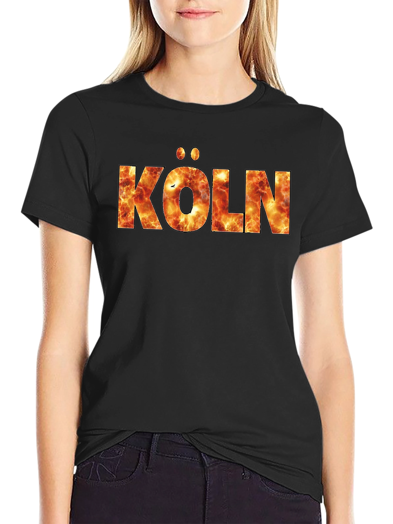 Köln Fire Print T-Shirt - Black Crew Neck