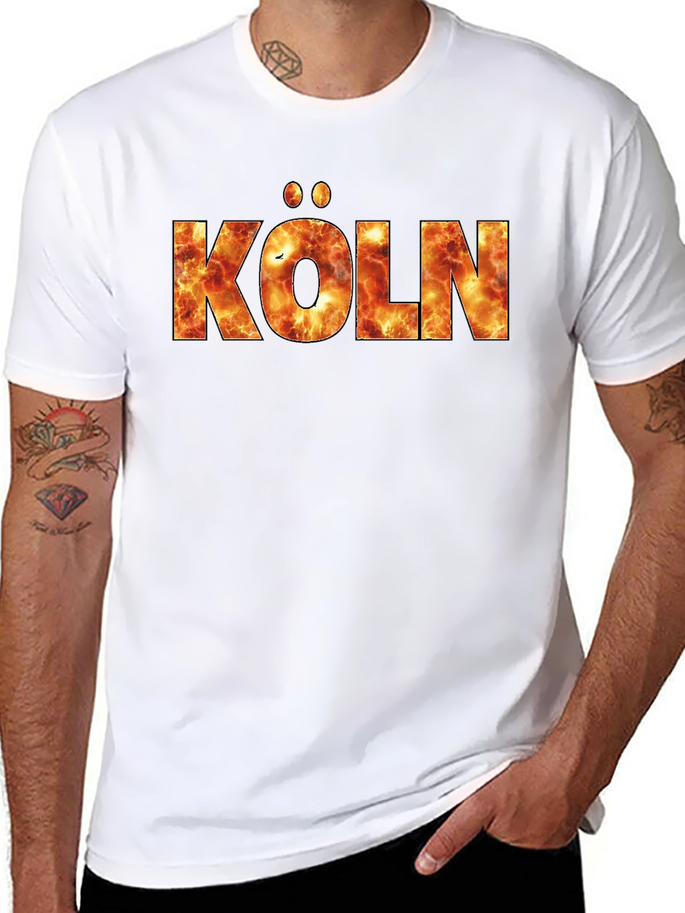Köln Fire Print T-Shirt - Black Crew Neck