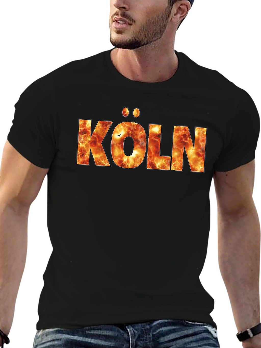 Köln Fire Print T-Shirt - Black Crew Neck