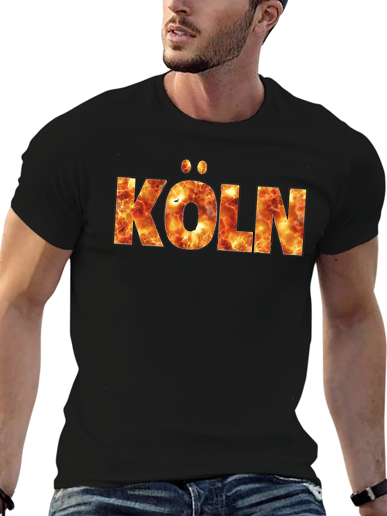 Köln Fire Print T-Shirt - Black Crew Neck