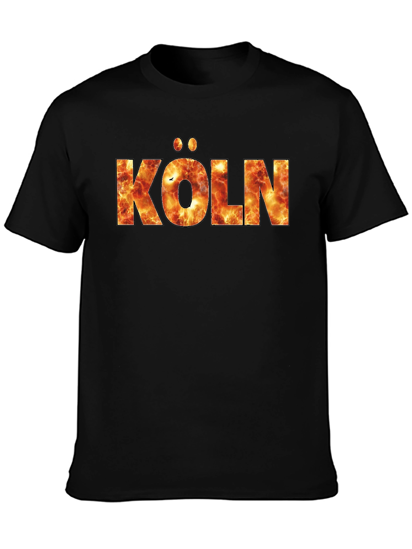 Köln Fire Print T-Shirt - Black Crew Neck