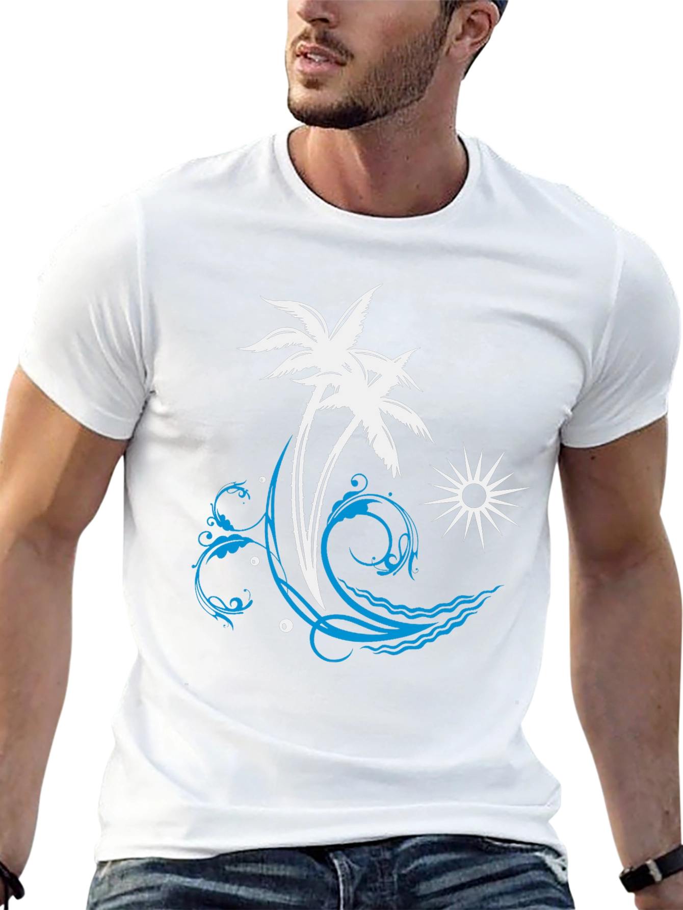 Tropical Palm Tree Wave Graphic T-Shirt
