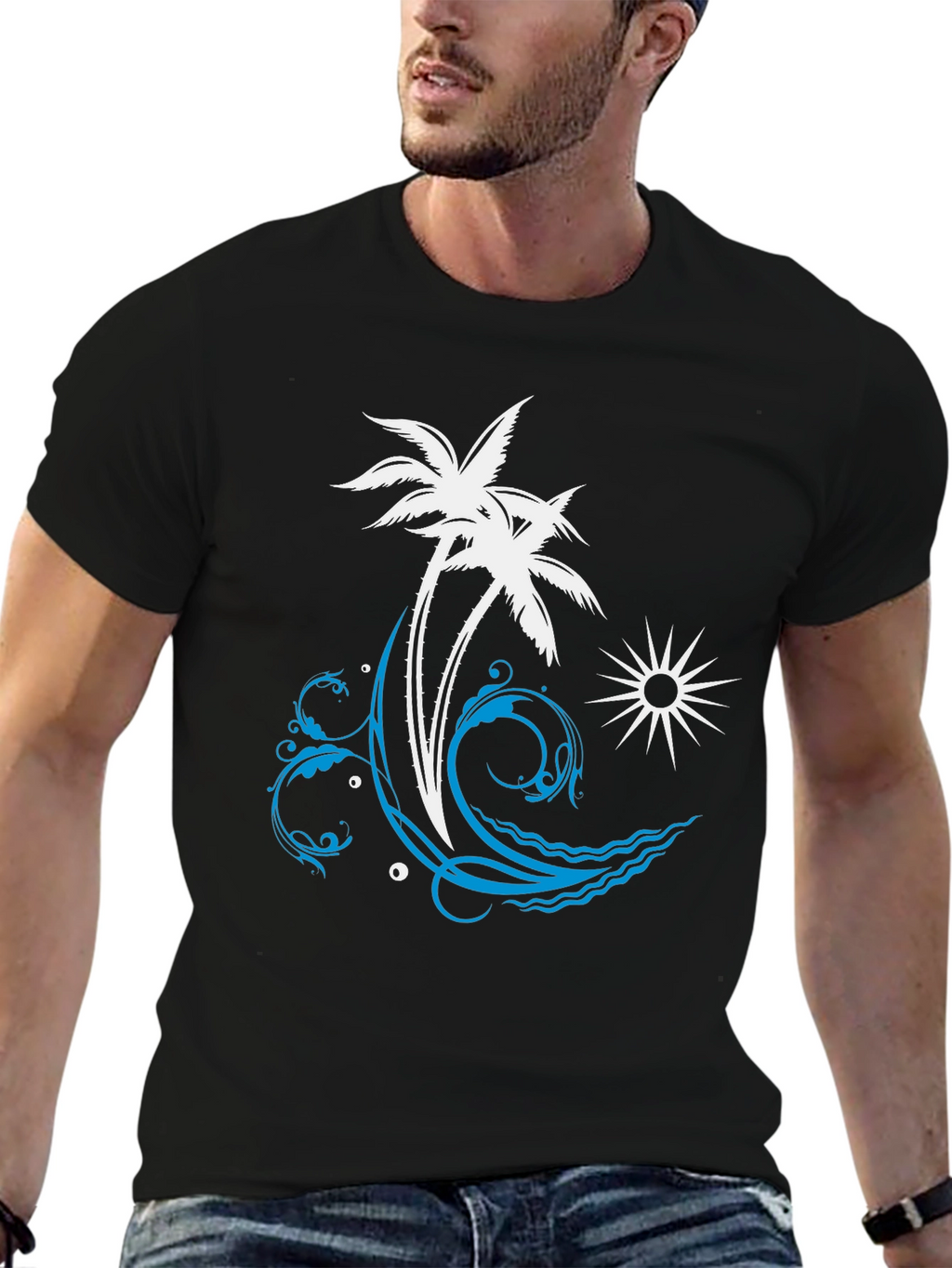 Tropical Palm Tree Wave Graphic T-Shirt