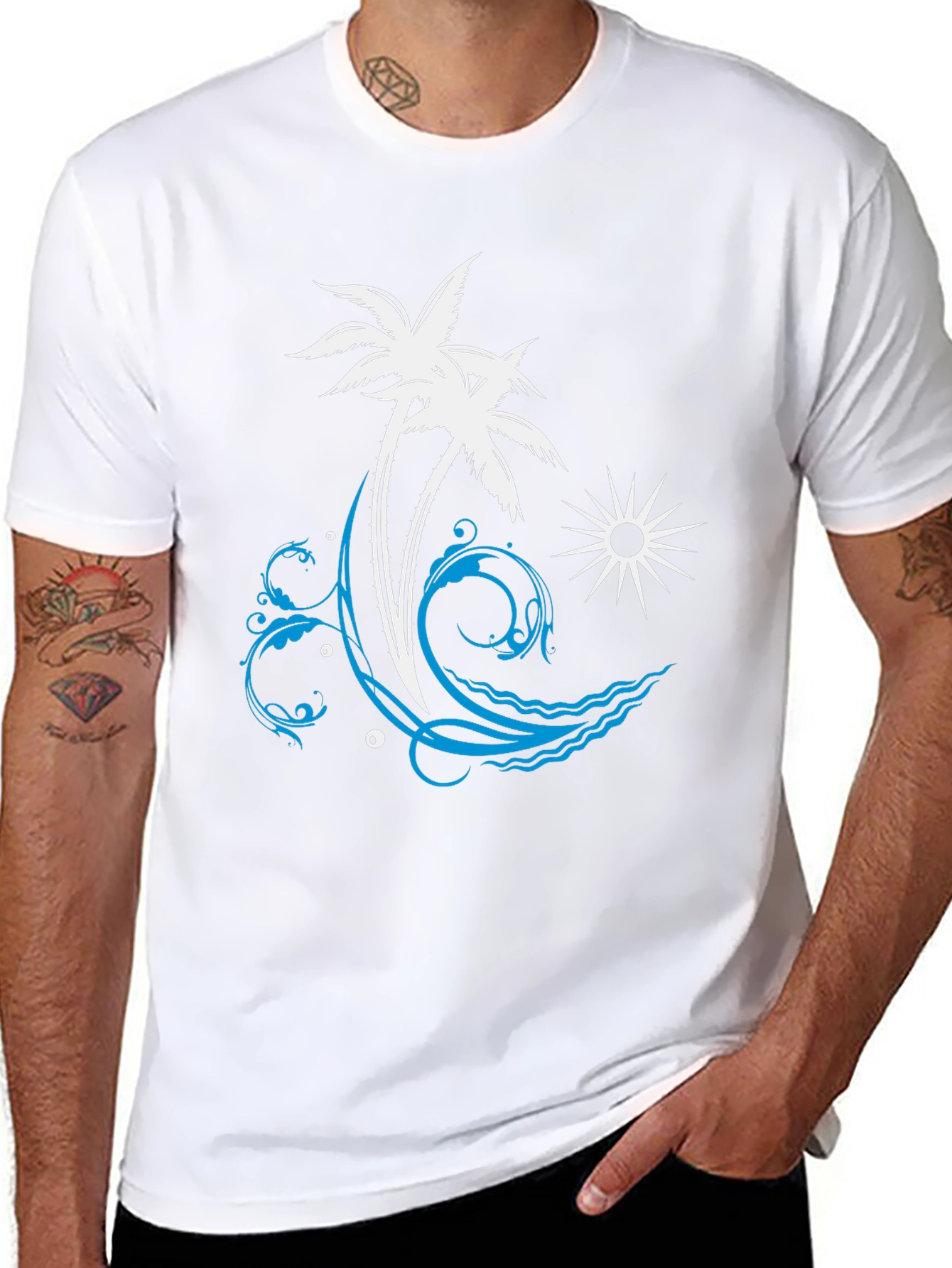 Tropical Palm Tree Wave Graphic T-Shirt