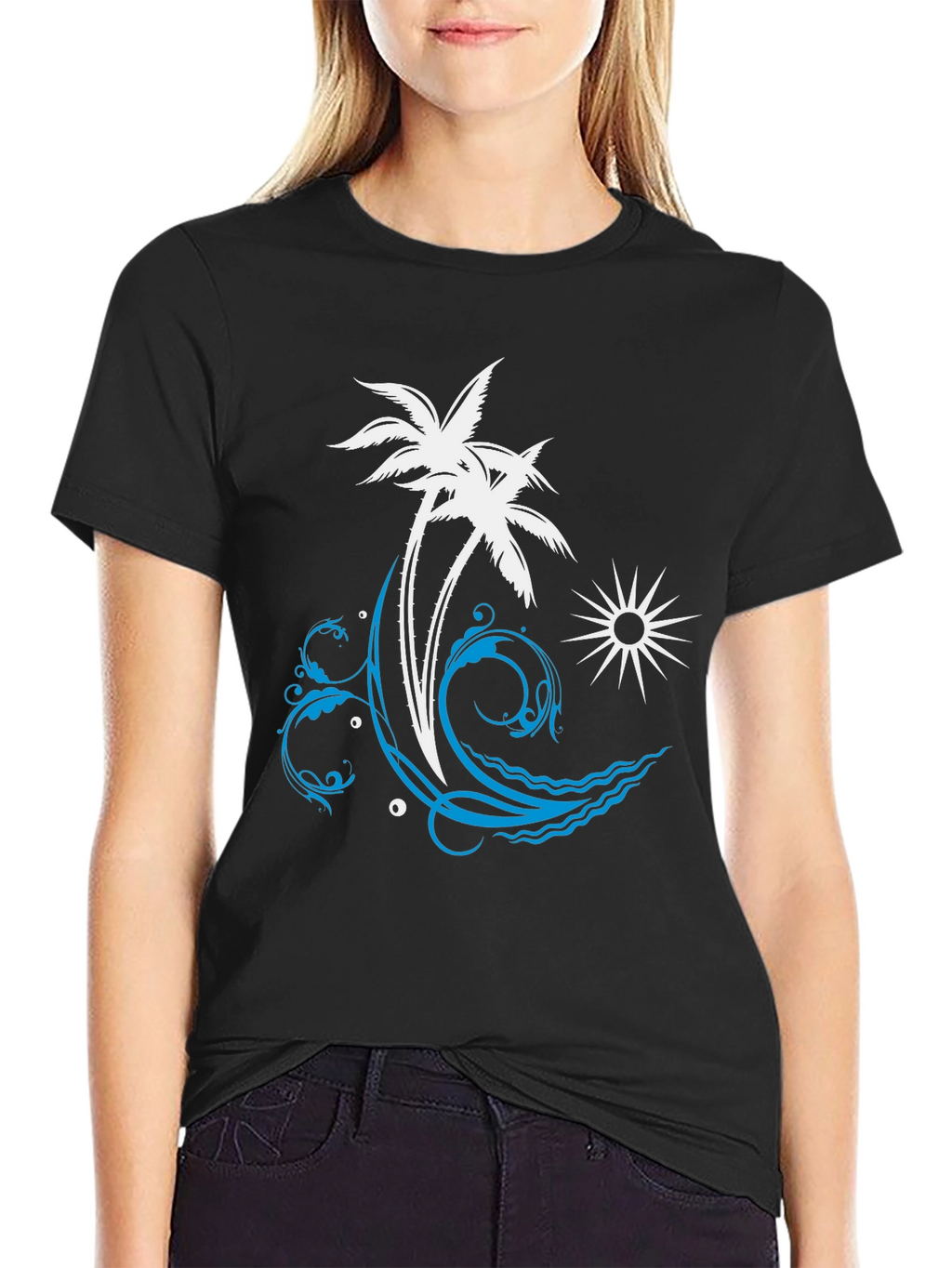 Tropical Palm Tree Wave Graphic T-Shirt