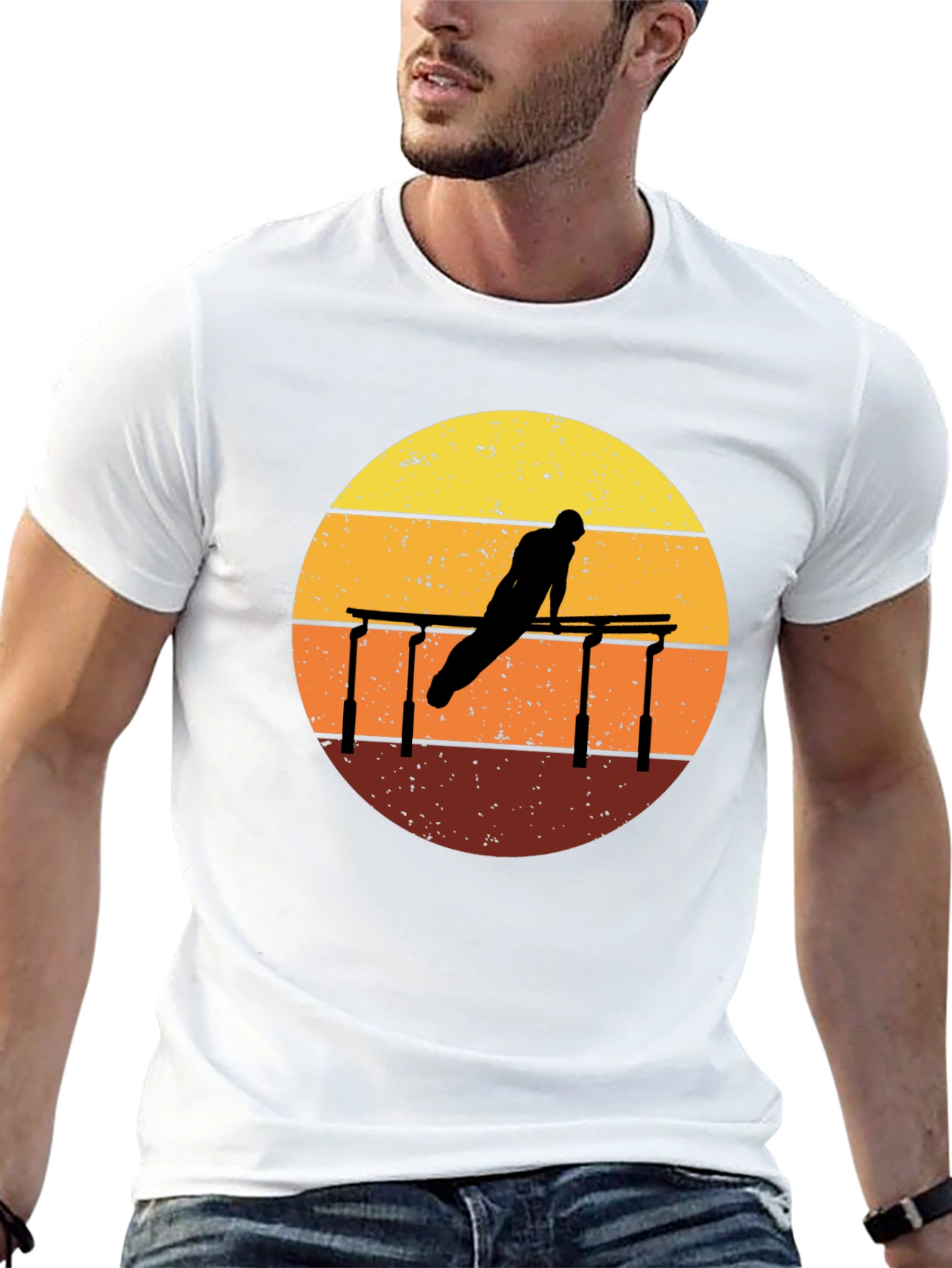 Gymnastics Sunset Graphic Tee - Black Cotton T-Shirt