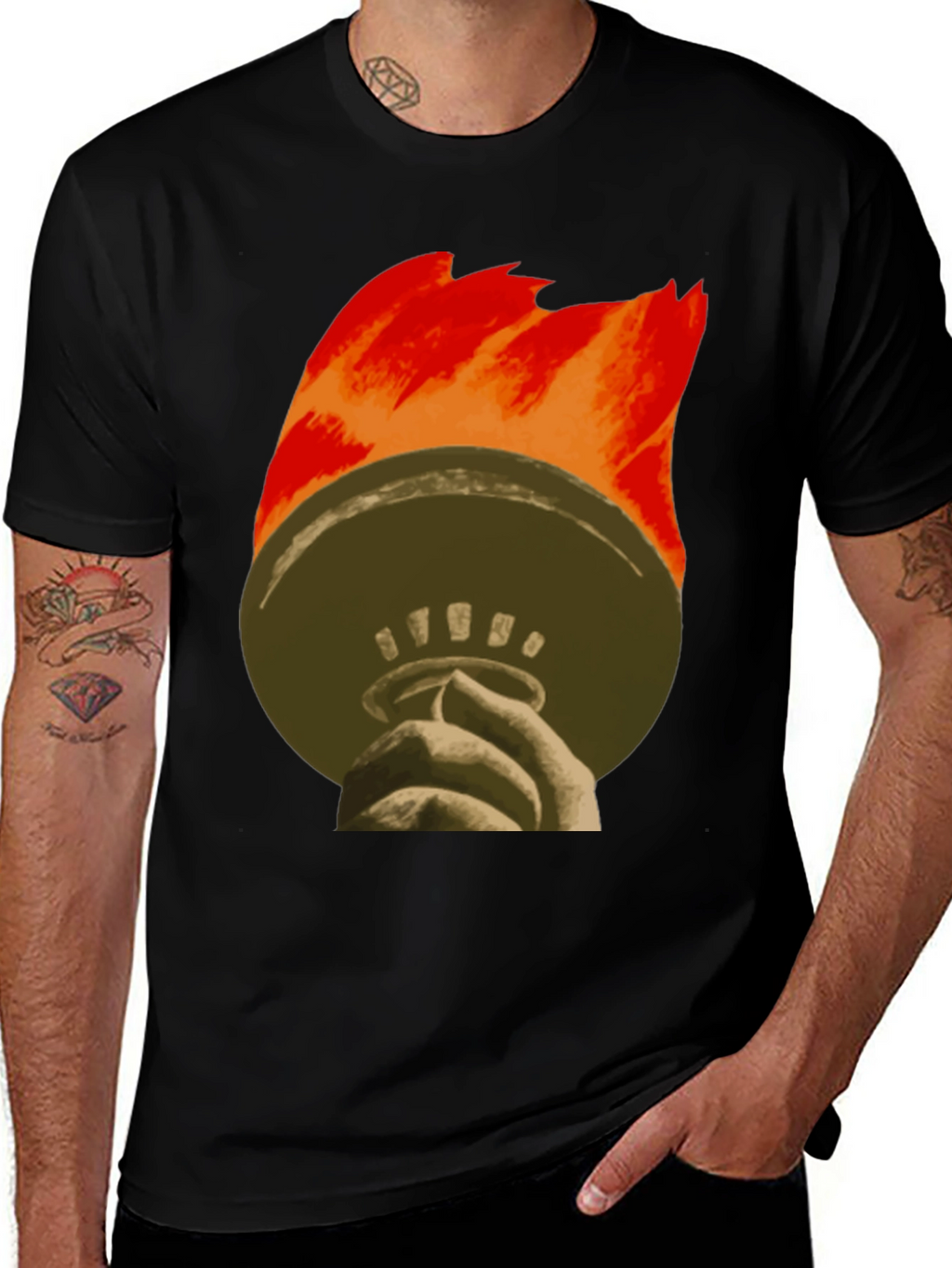 Liberty Torch Graphic Tee - Black Cotton
