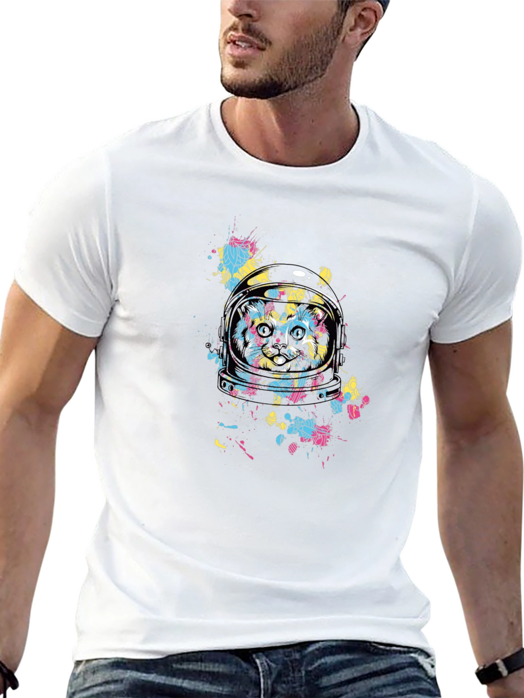 Astronaut Cat Graphic T-Shirt - Cool Space Design