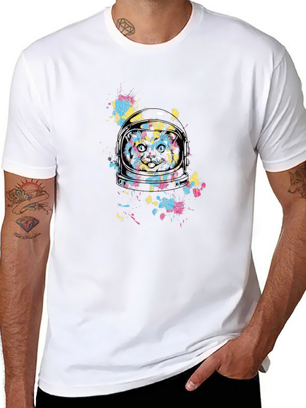 Astronaut Cat Graphic T-Shirt - Cool Space Design