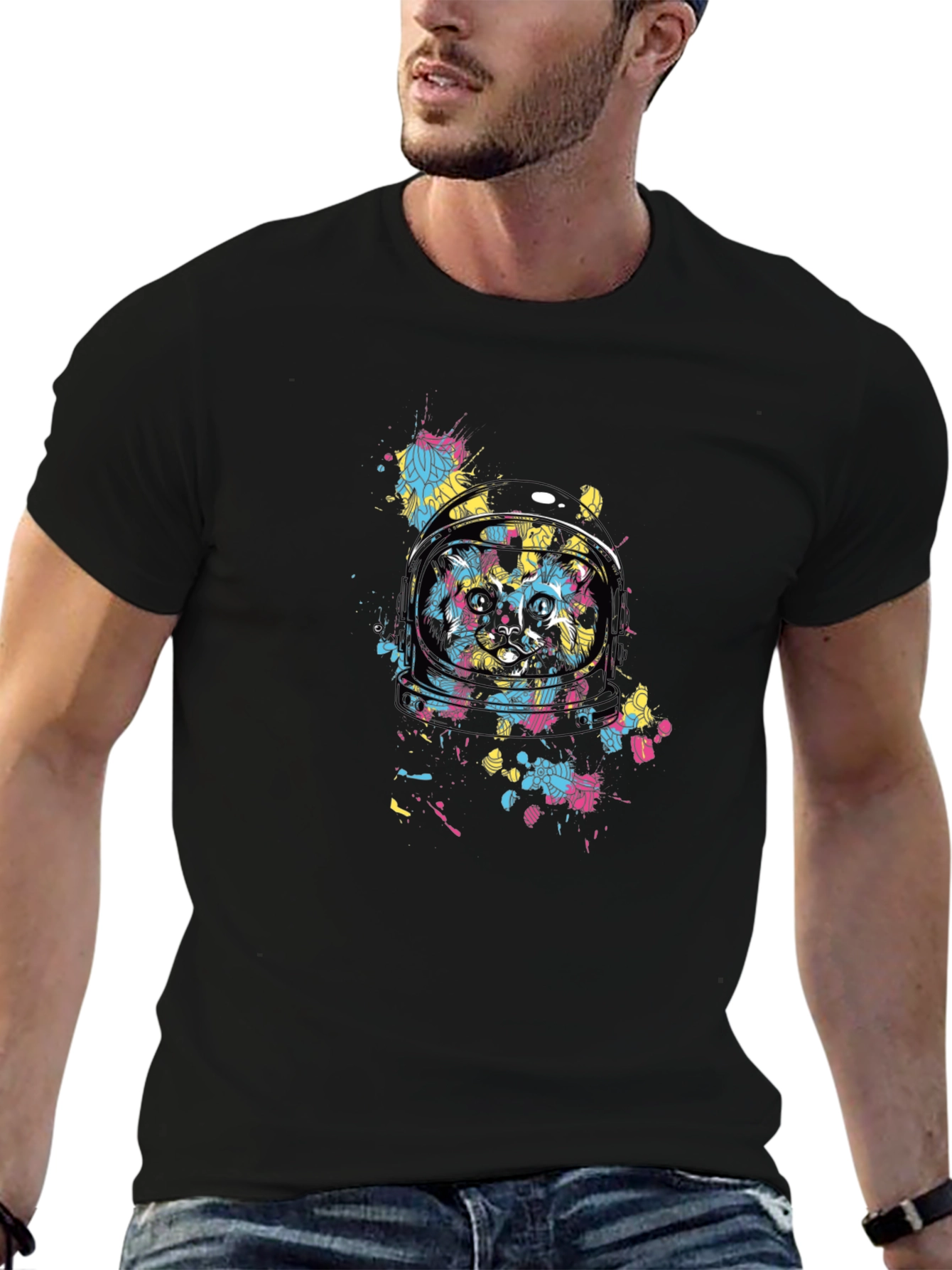 Astronaut Cat Graphic T-Shirt - Cool Space Design