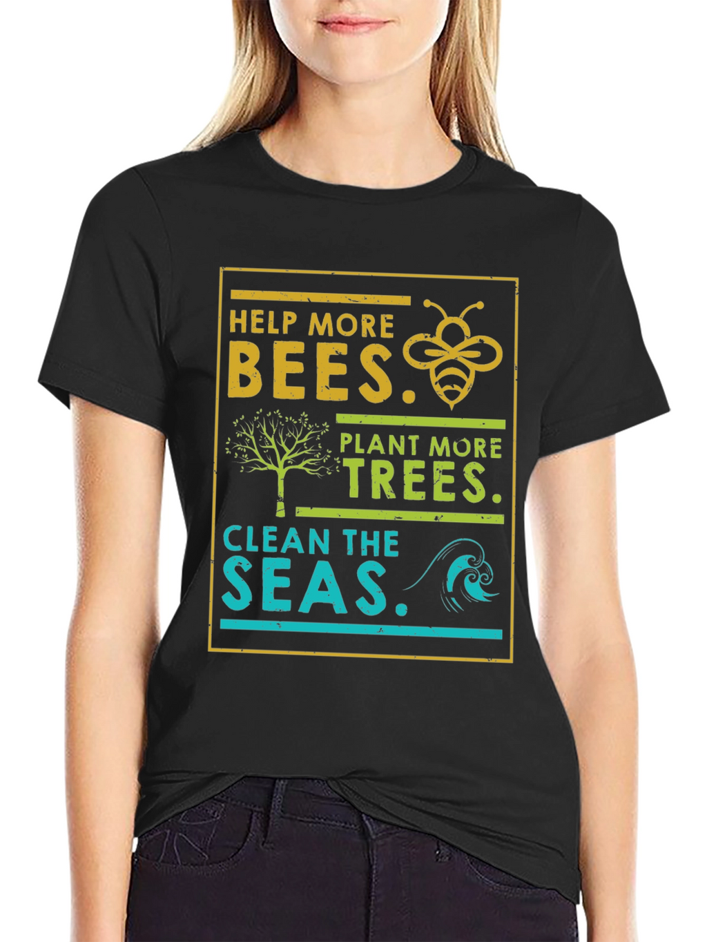 Eco-Friendly Graphic Tee: Bees Trees Seas