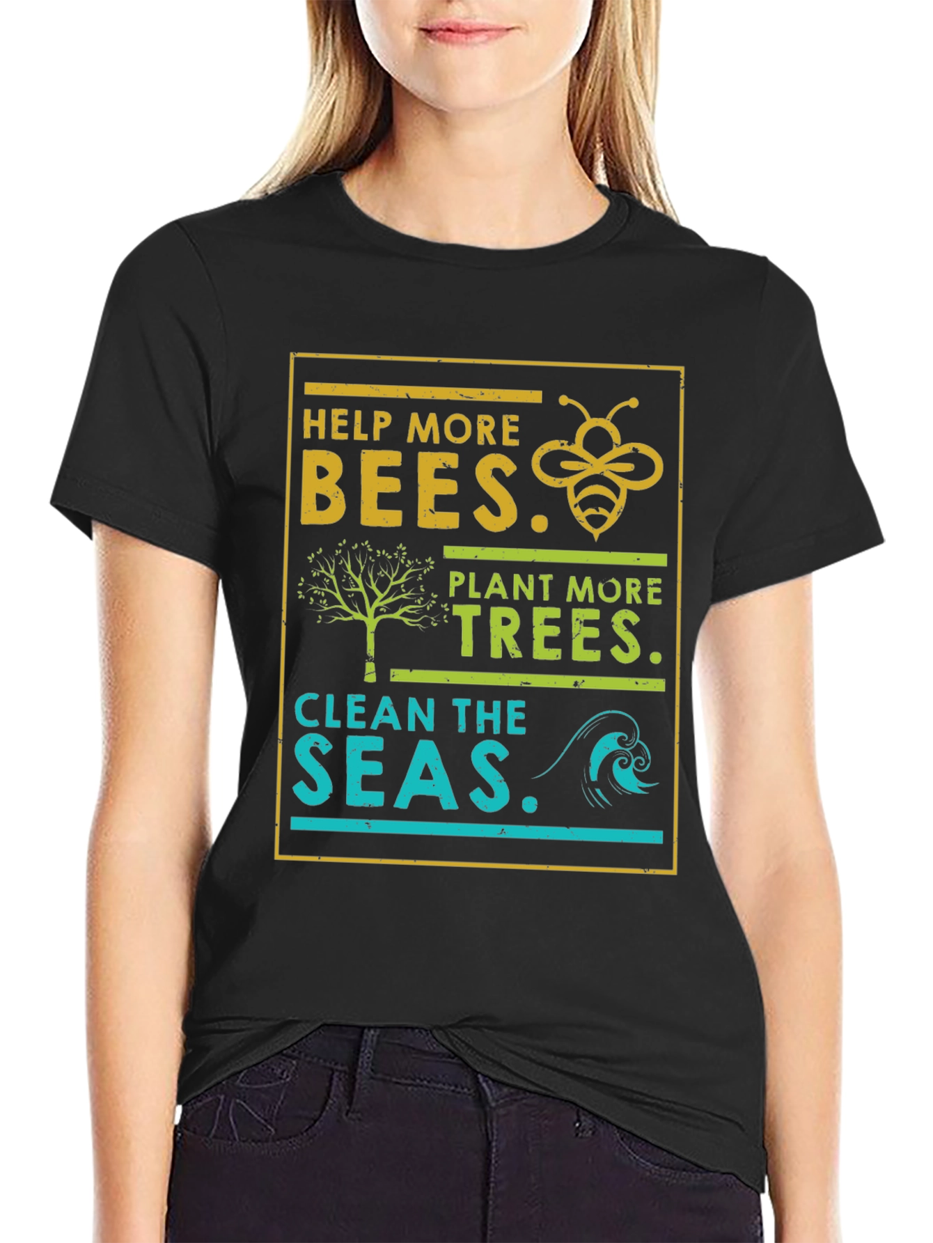 Eco-Friendly Graphic Tee: Bees Trees Seas