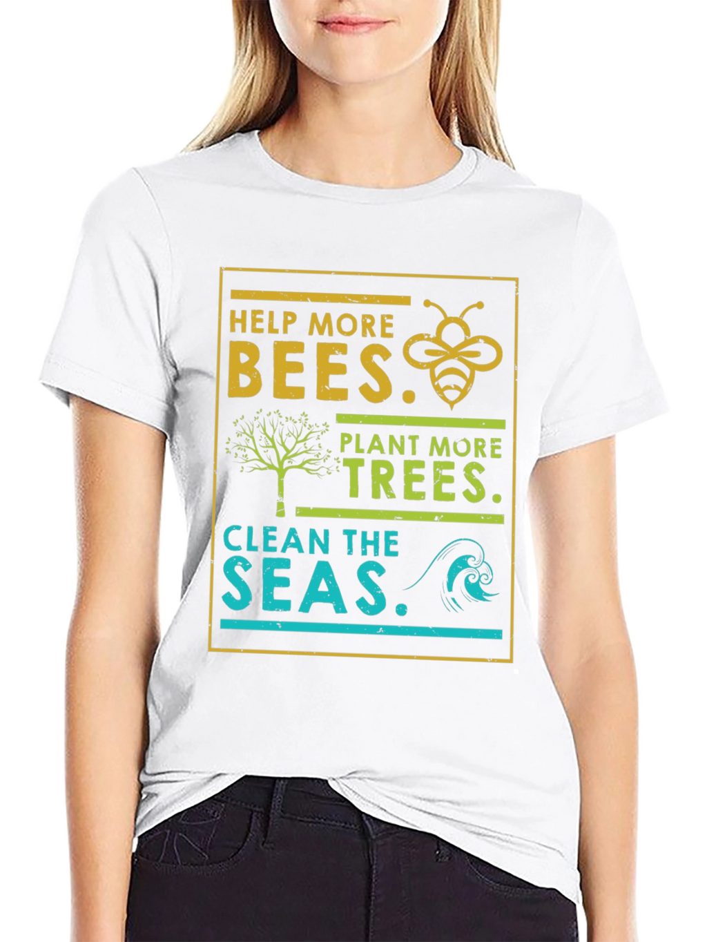 Eco-Friendly Graphic Tee: Bees Trees Seas