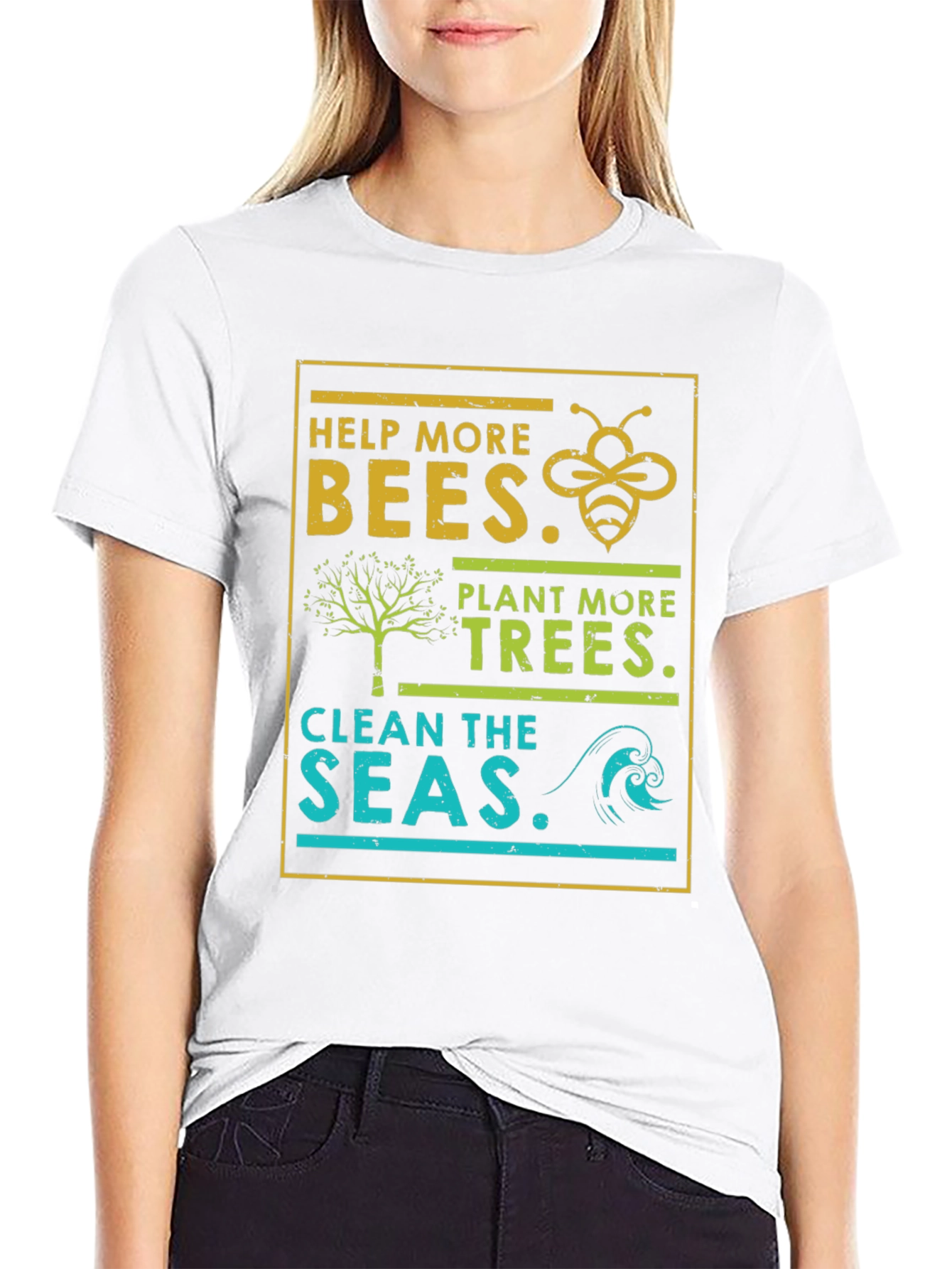 Eco-Friendly Graphic Tee: Bees Trees Seas