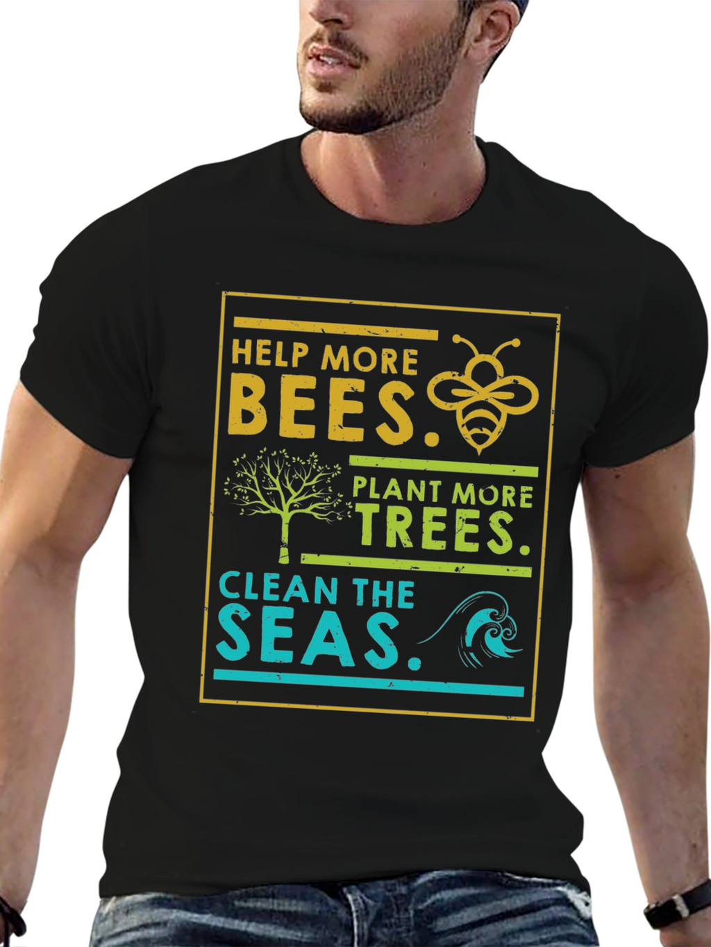 Eco-Friendly Graphic Tee: Bees Trees Seas