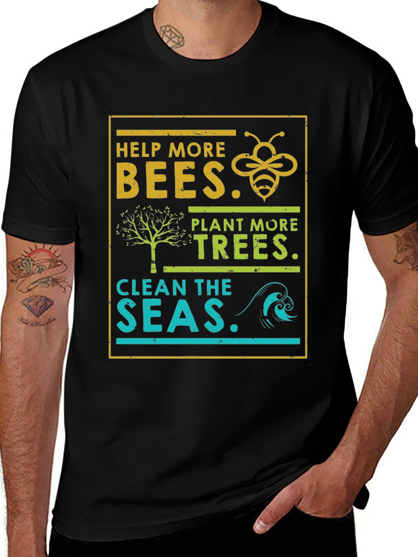 Eco-Friendly Graphic Tee: Bees Trees Seas