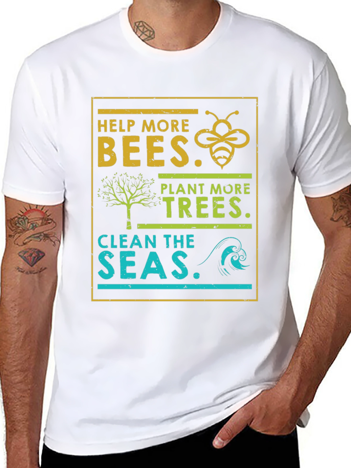 Eco-Friendly Graphic Tee: Bees Trees Seas