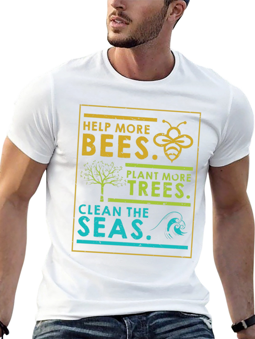 Eco-Friendly Graphic Tee: Bees Trees Seas