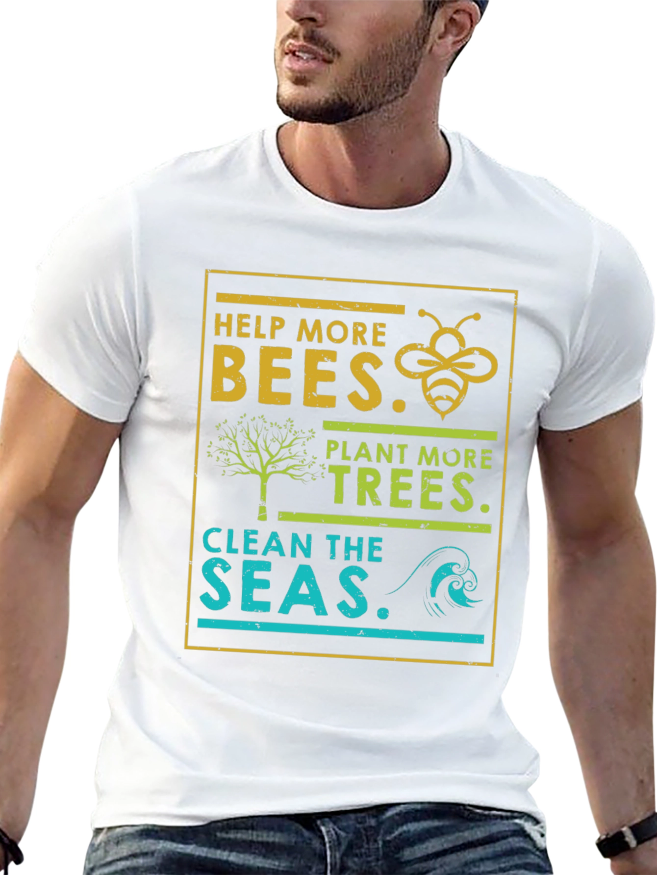 Eco-Friendly Graphic Tee: Bees Trees Seas