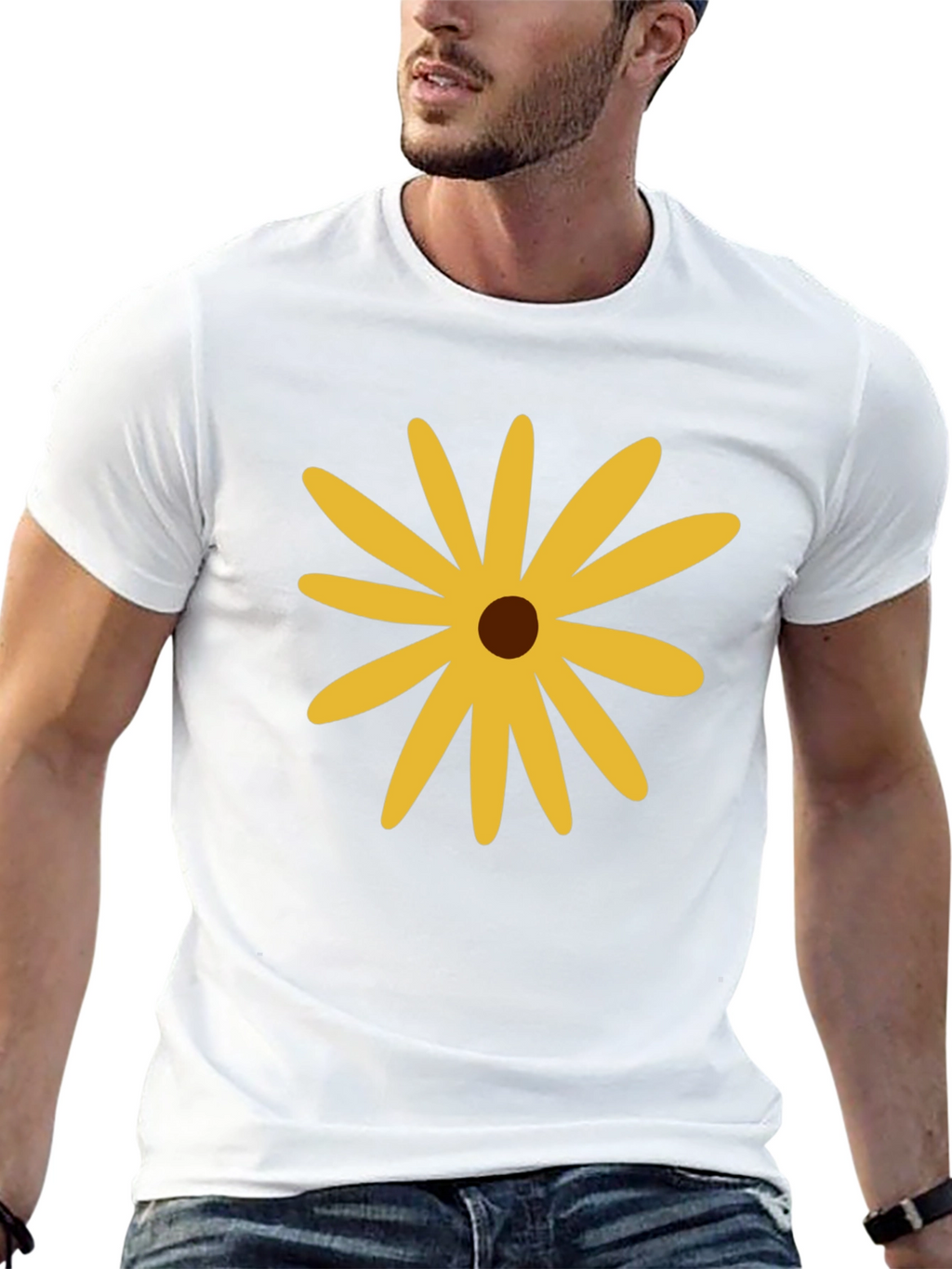 Black T-Shirt with Yellow Flower