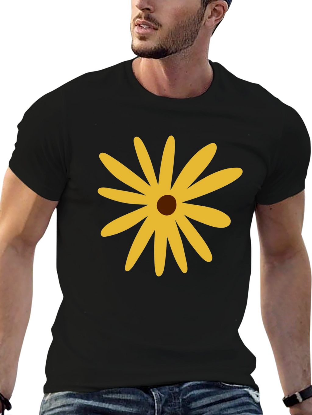 Black T-Shirt with Yellow Flower