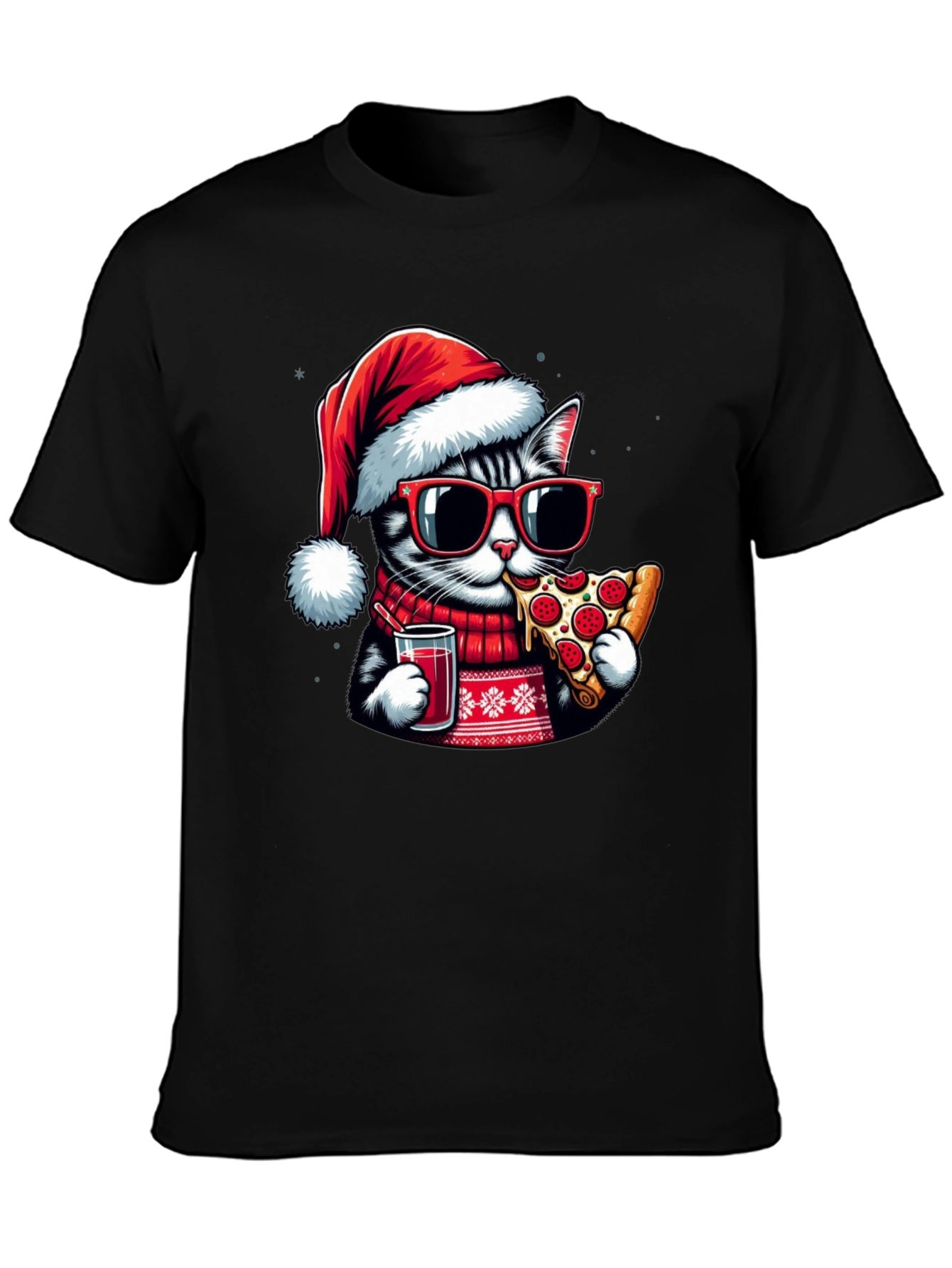 Festive Cat Pizza T-Shirt